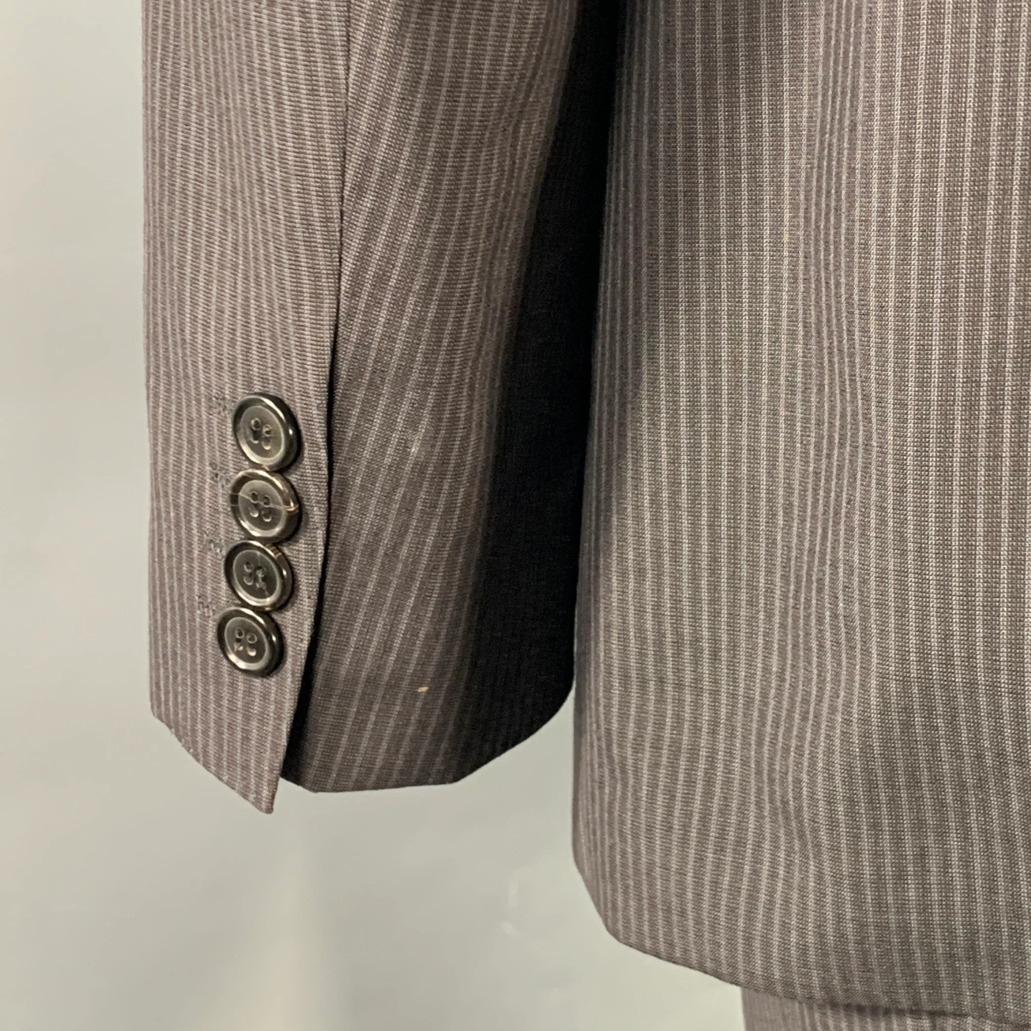 HUGO BOSS Size 42 Regular Black Charcoal Stripe Virgin Wool Silk Suit - Image 7
