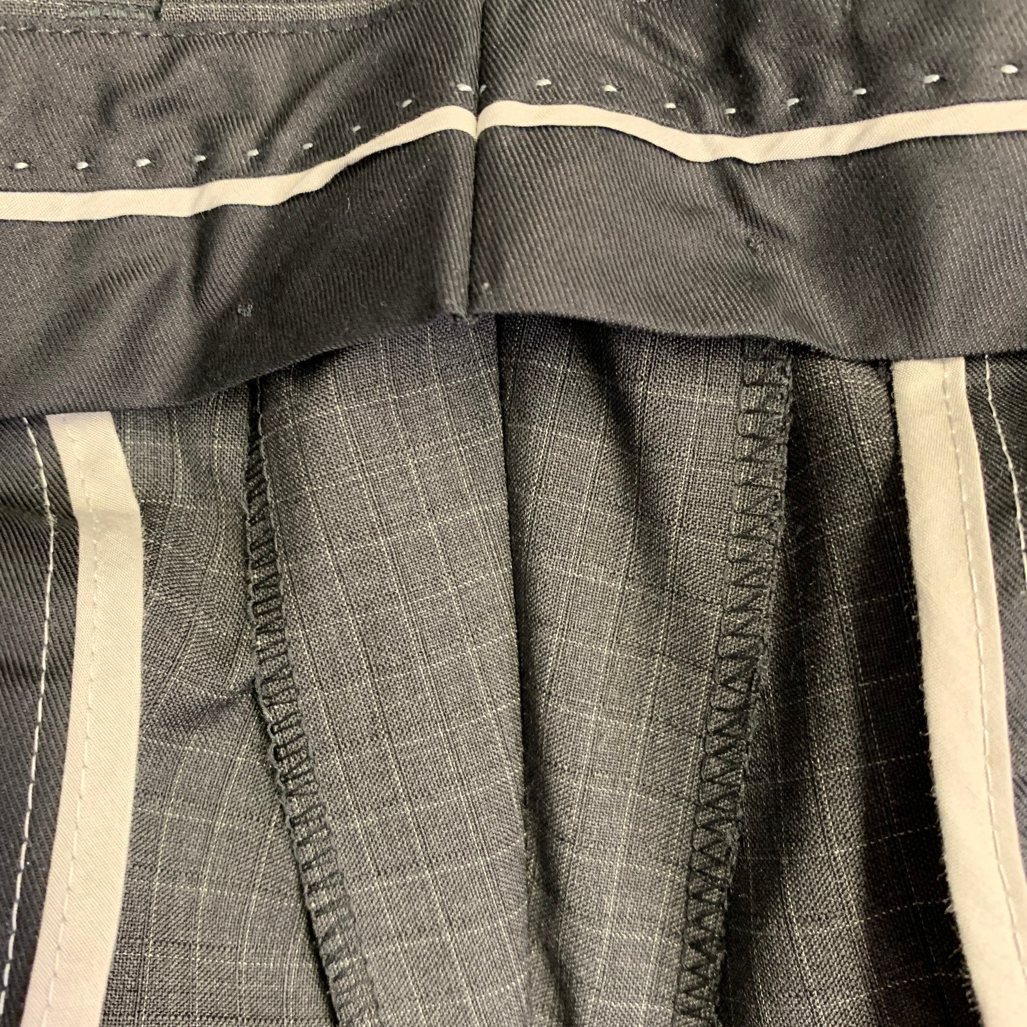 HUGO BOSS Size 42 Regular Grey Black Checkered Virgin Wool Notch Lapel Suit - Image 13