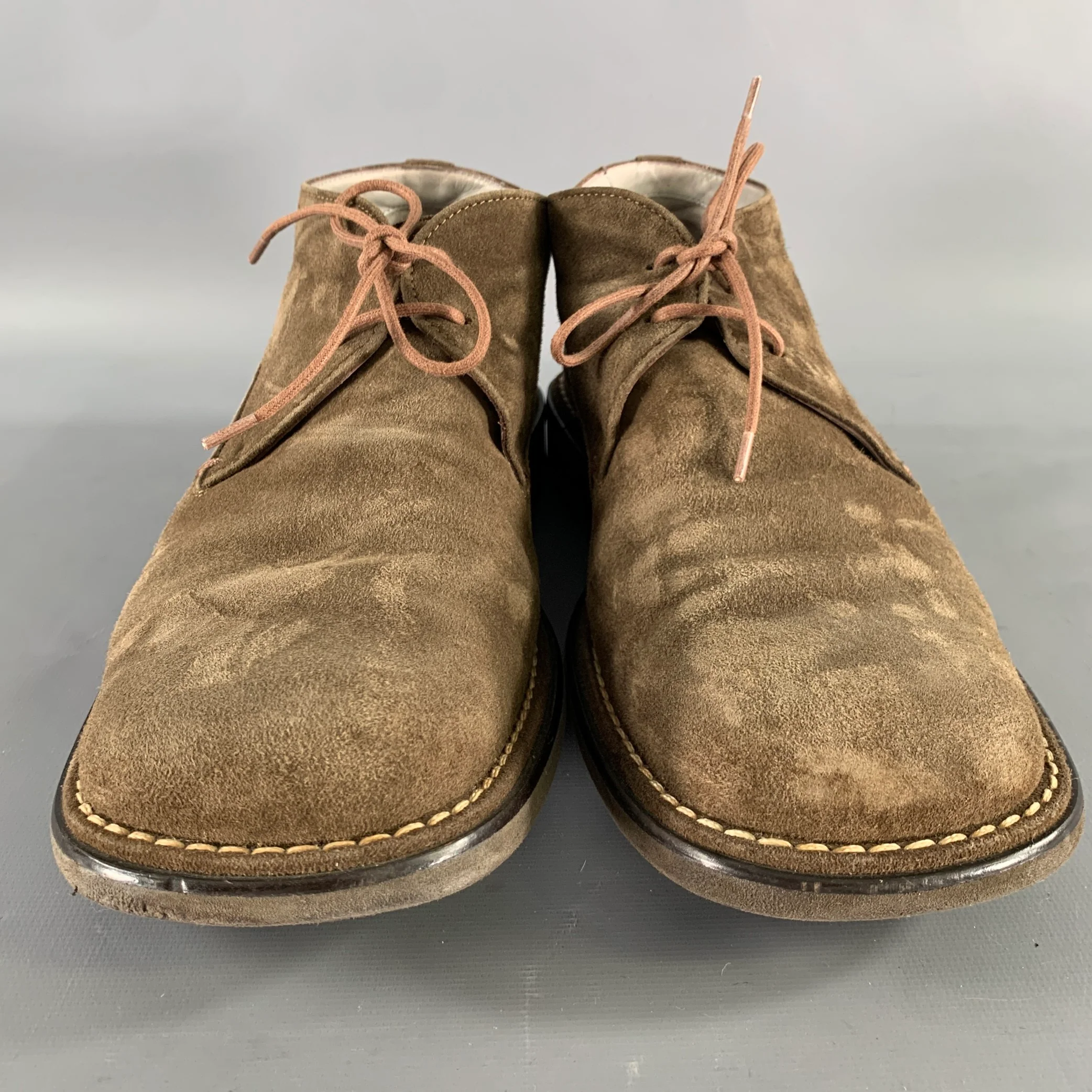 HUGO BOSS Size 8.5 Tan Khaki Leather Square Toe Lace Up Shoes - Image 4