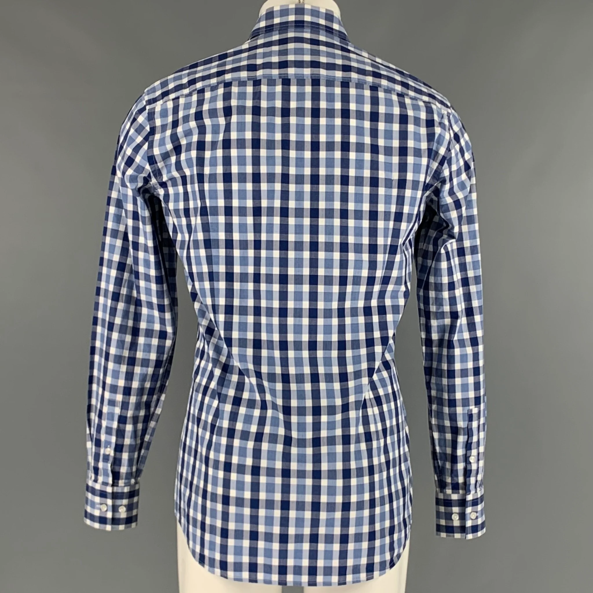 HUGO BOSS Size M Blue White Plaid Cotton Long Sleeve Shirt - Image 4