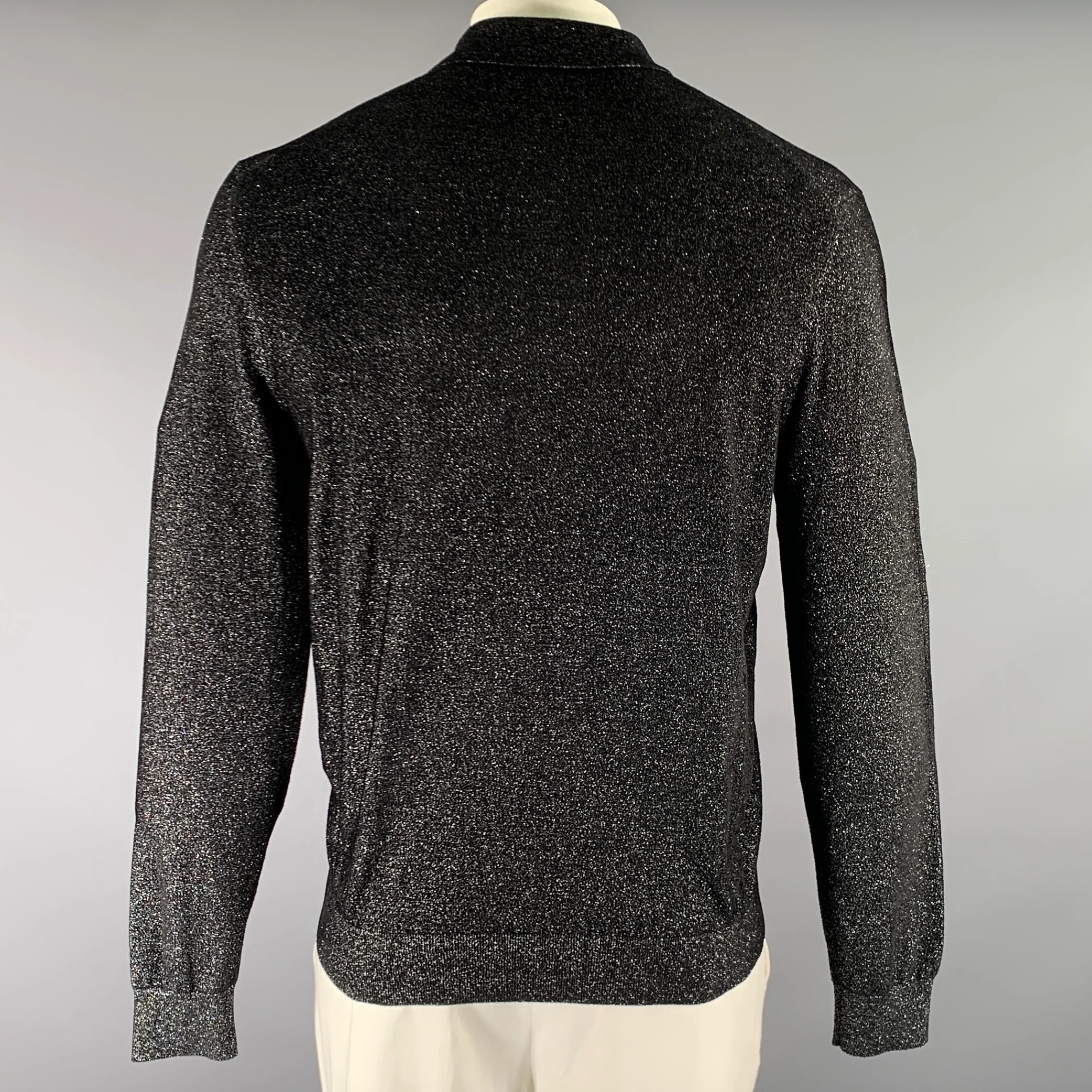 HUGO BOSS Size M Silver Grey Textured Ribbed Long Sleeve Shirt - Image 3
