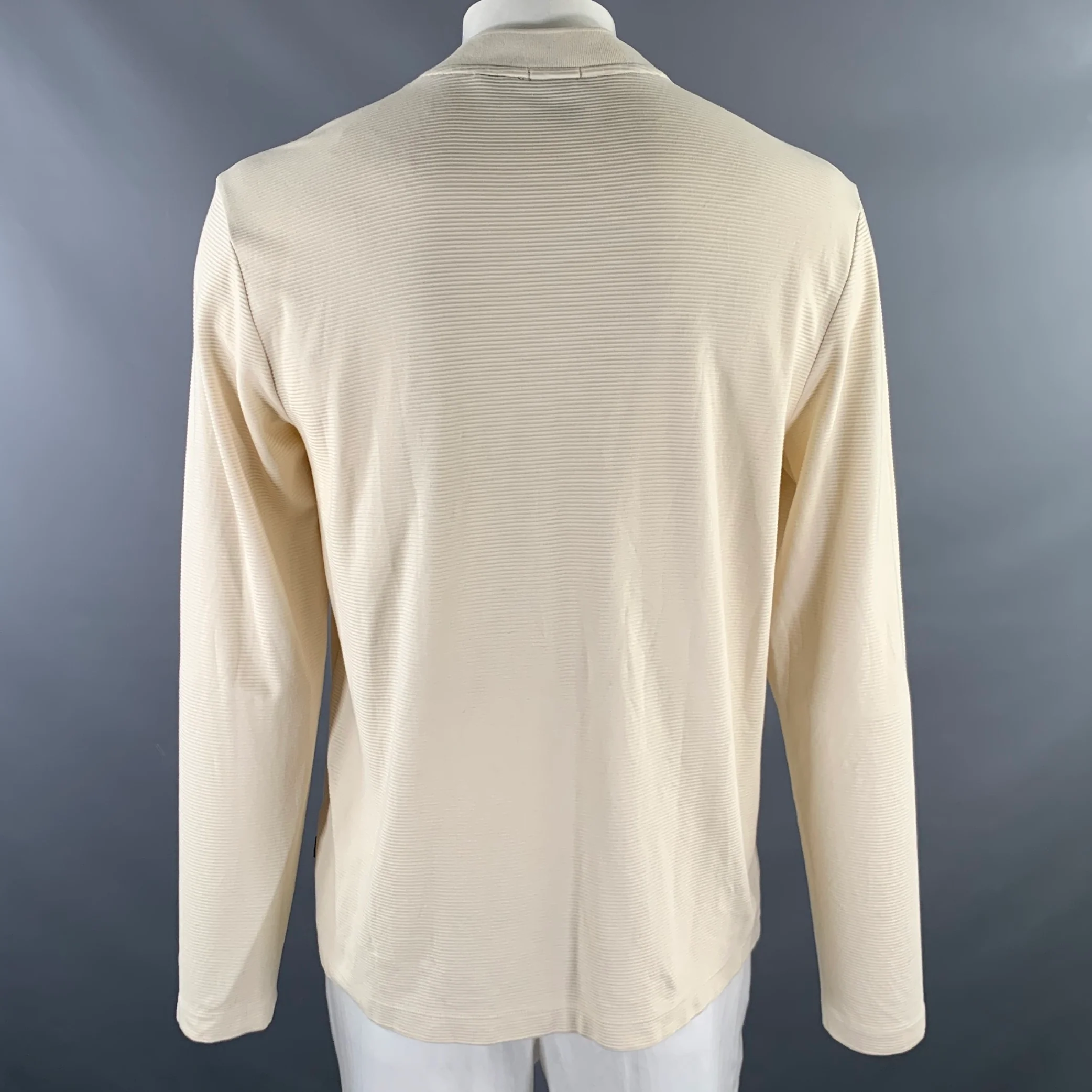 HUGO BOSS Size XL Cream Ribbed Cotton Henley Pullover - Image 4