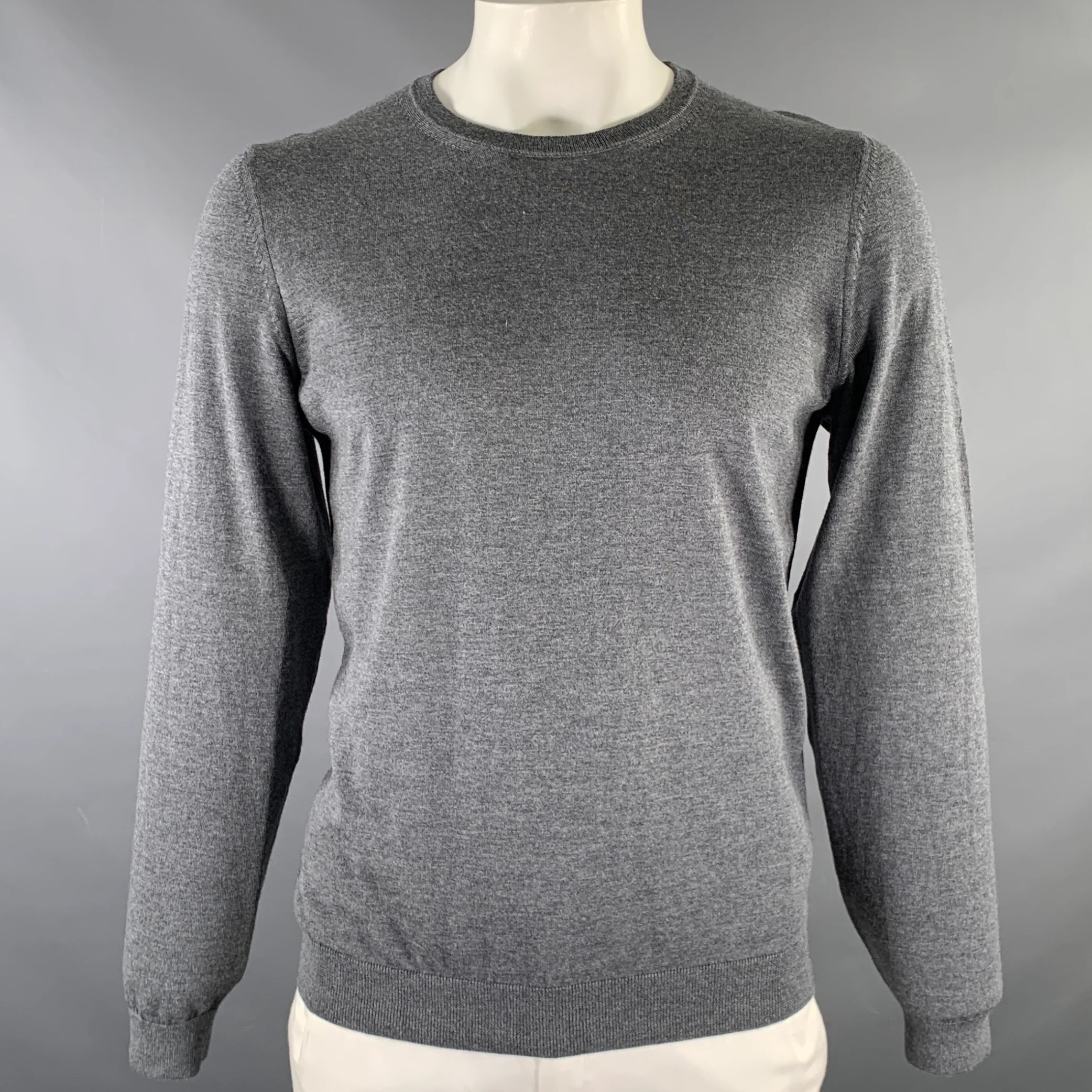 HUGO BOSS Size XL Grey Knitted Wool Crew-Neck Pullover