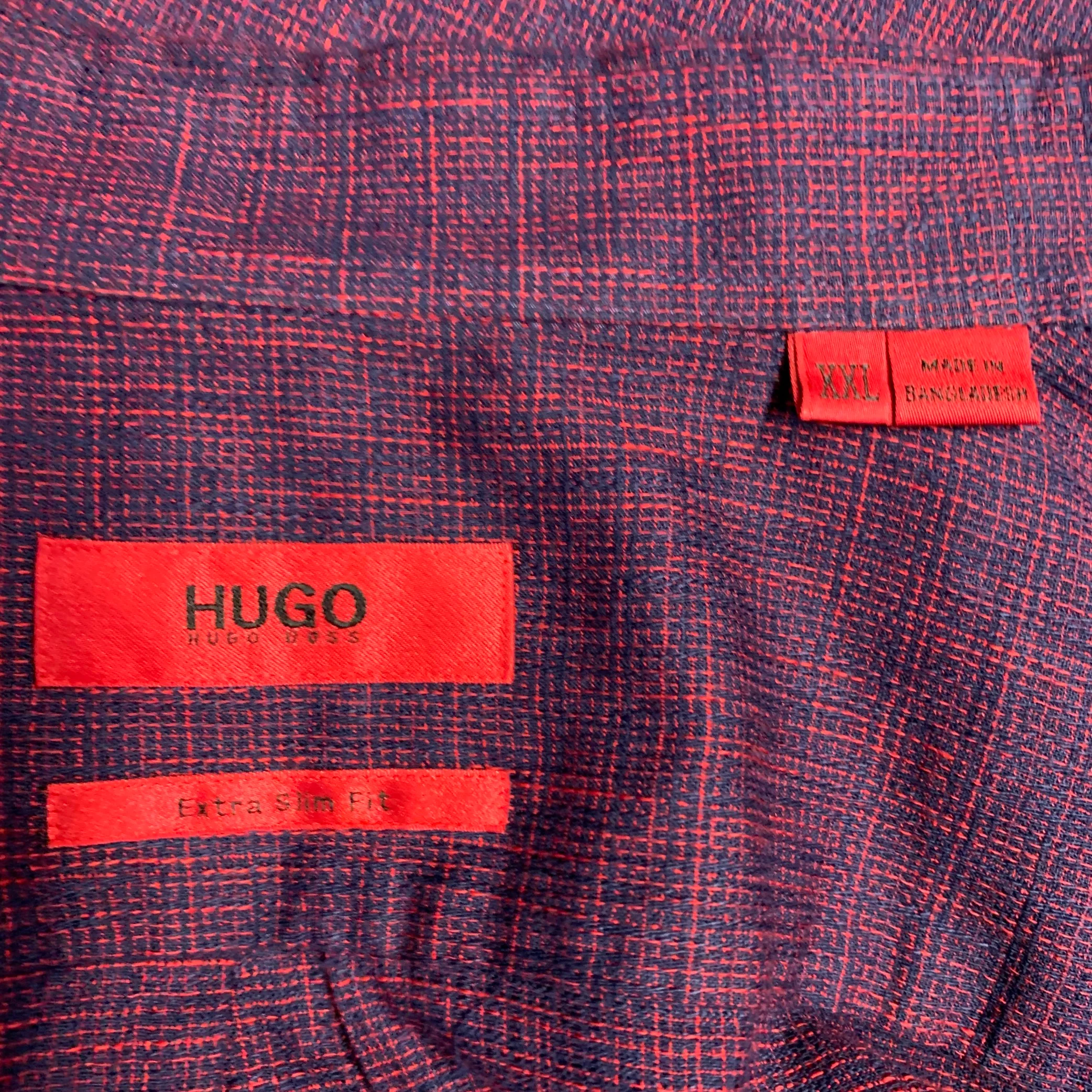 HUGO by HUGO BOSS Size XXL Burgundy Blue Woven Cotton Long Sleeve Shirt - Image 4