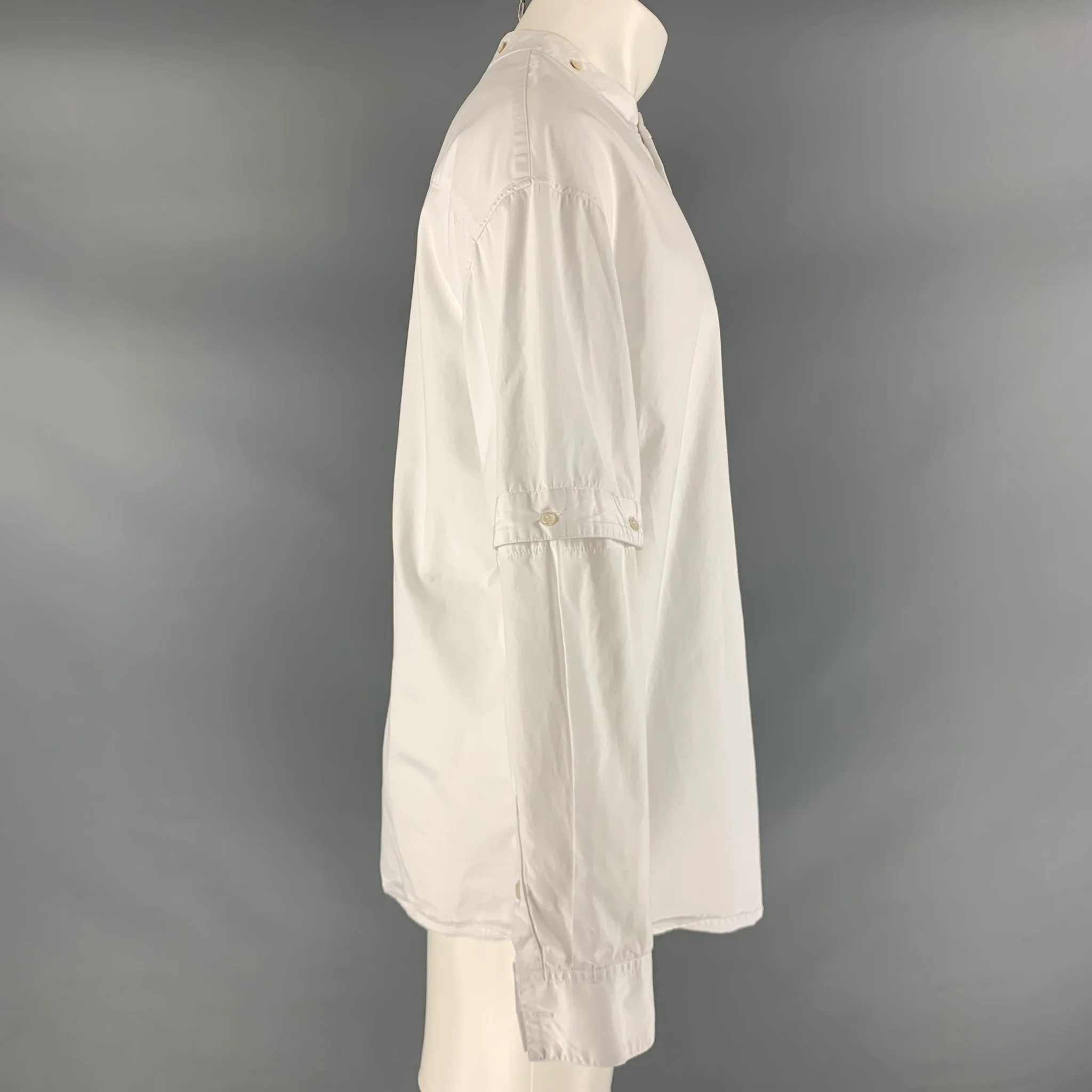 HUSSEIN CHALAYAN Size S White Solid Cotton Nehru Collar Long Sleeve Shirt - Image 2