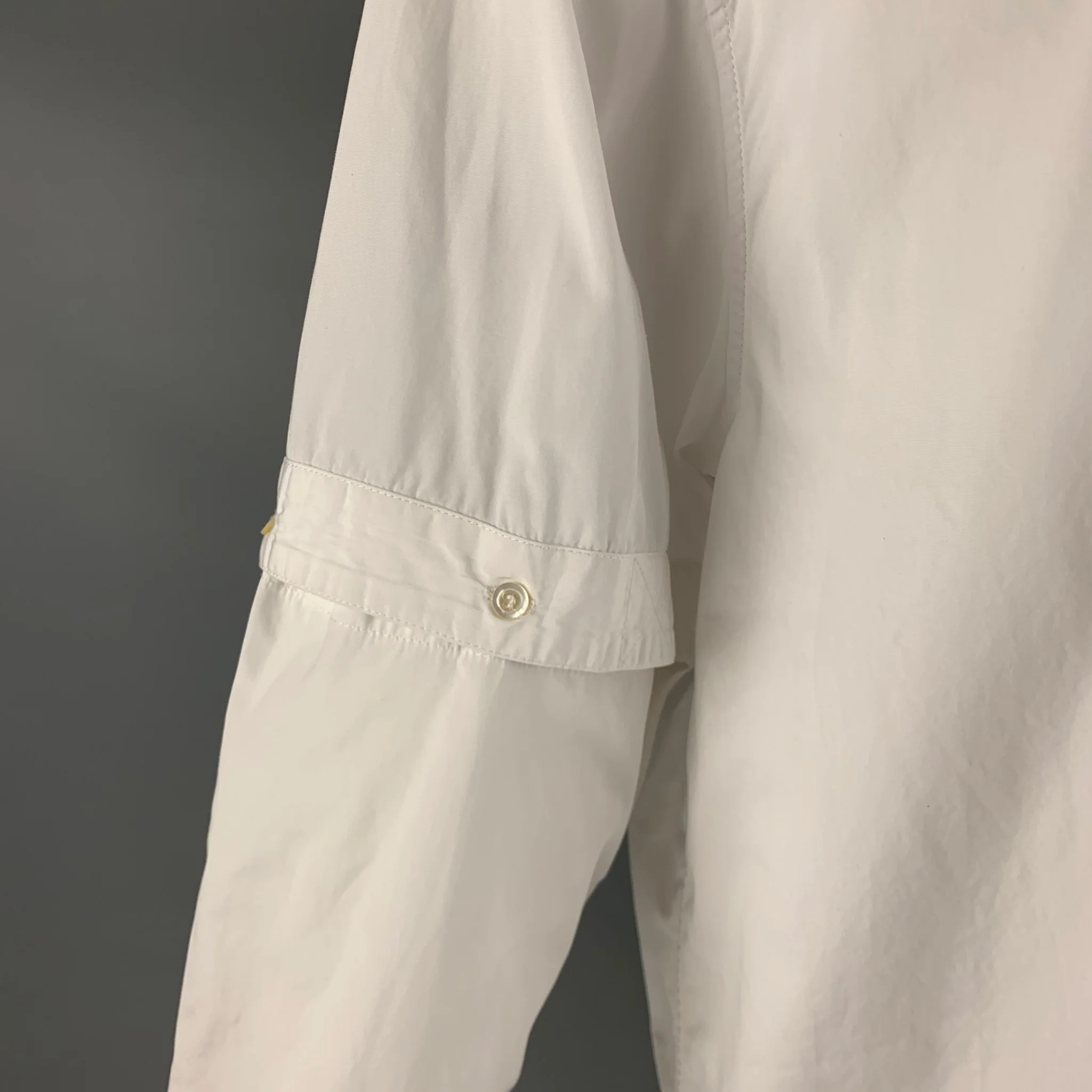 HUSSEIN CHALAYAN Size S White Solid Cotton Nehru Collar Long Sleeve Shirt - Image 4