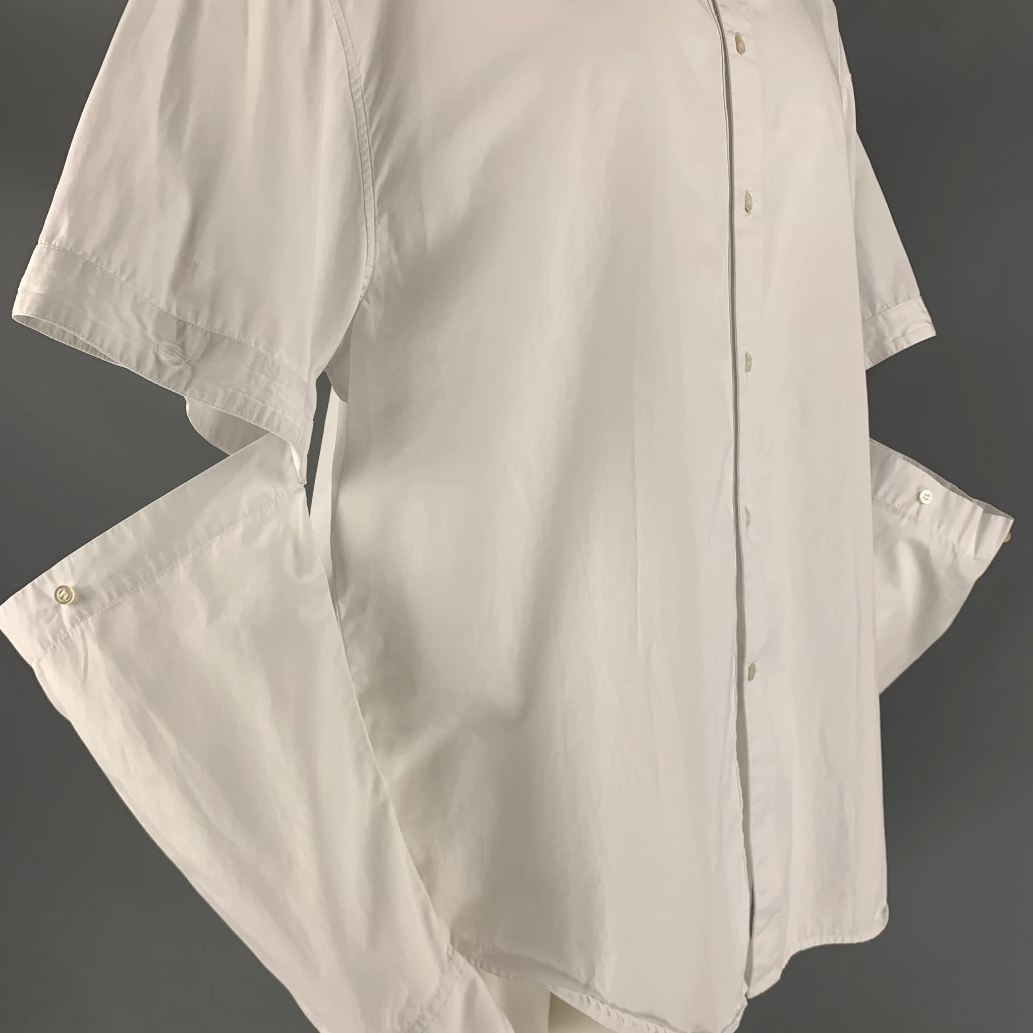 HUSSEIN CHALAYAN Size S White Solid Cotton Nehru Collar Long Sleeve Shirt - Image 6