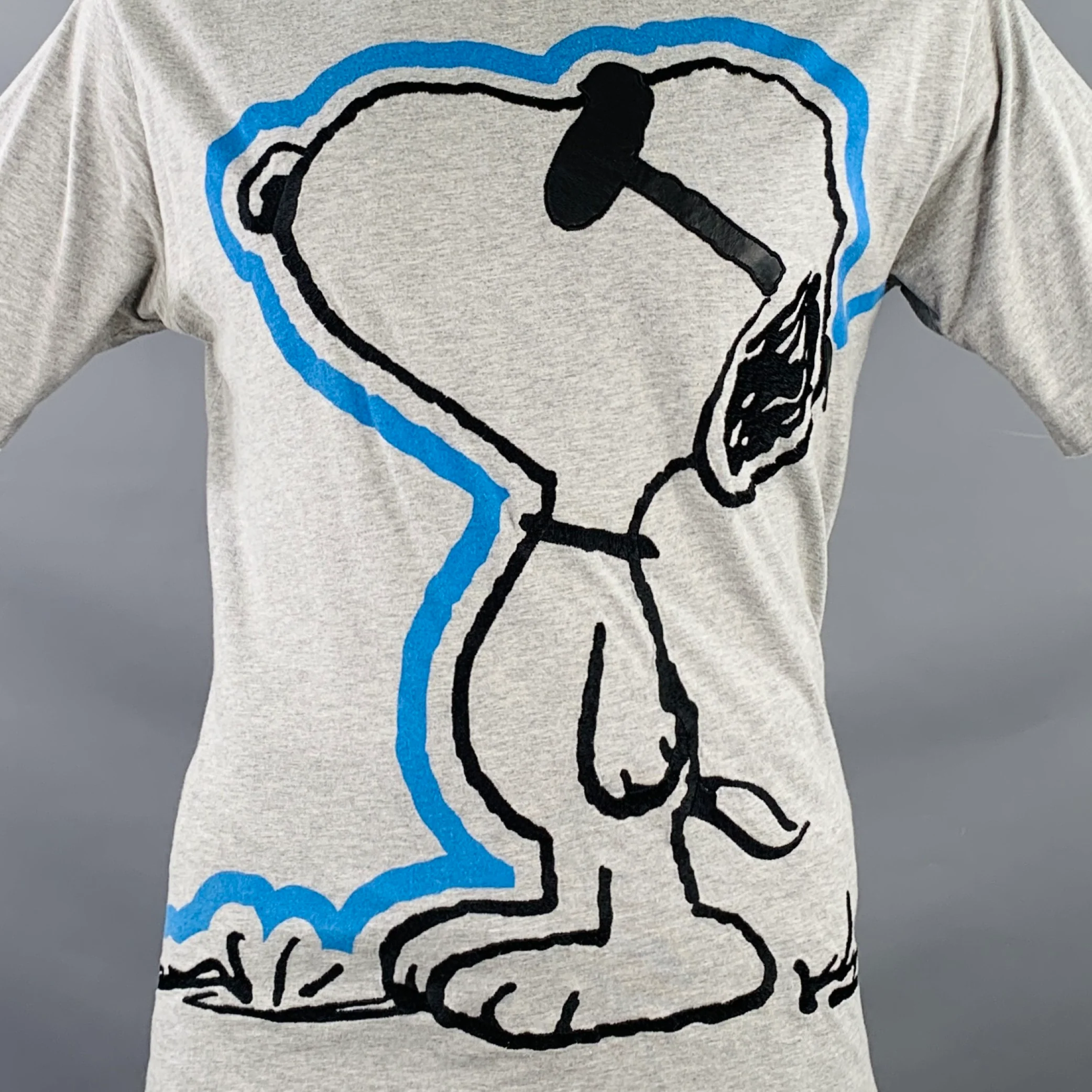 ICEBERG Size L Grey Blue Black Jersey Embroidered Snoopy Print T-shirt - Image 2