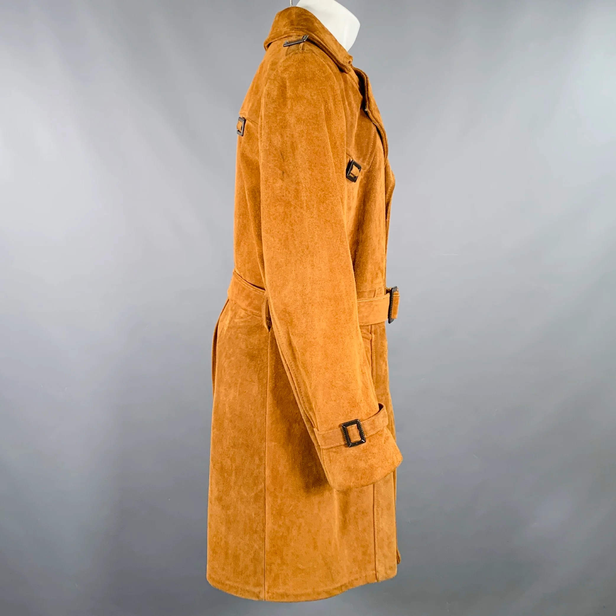 IDEAL Size M Brown Cognac Suede Belted Trench Coat - Image 2