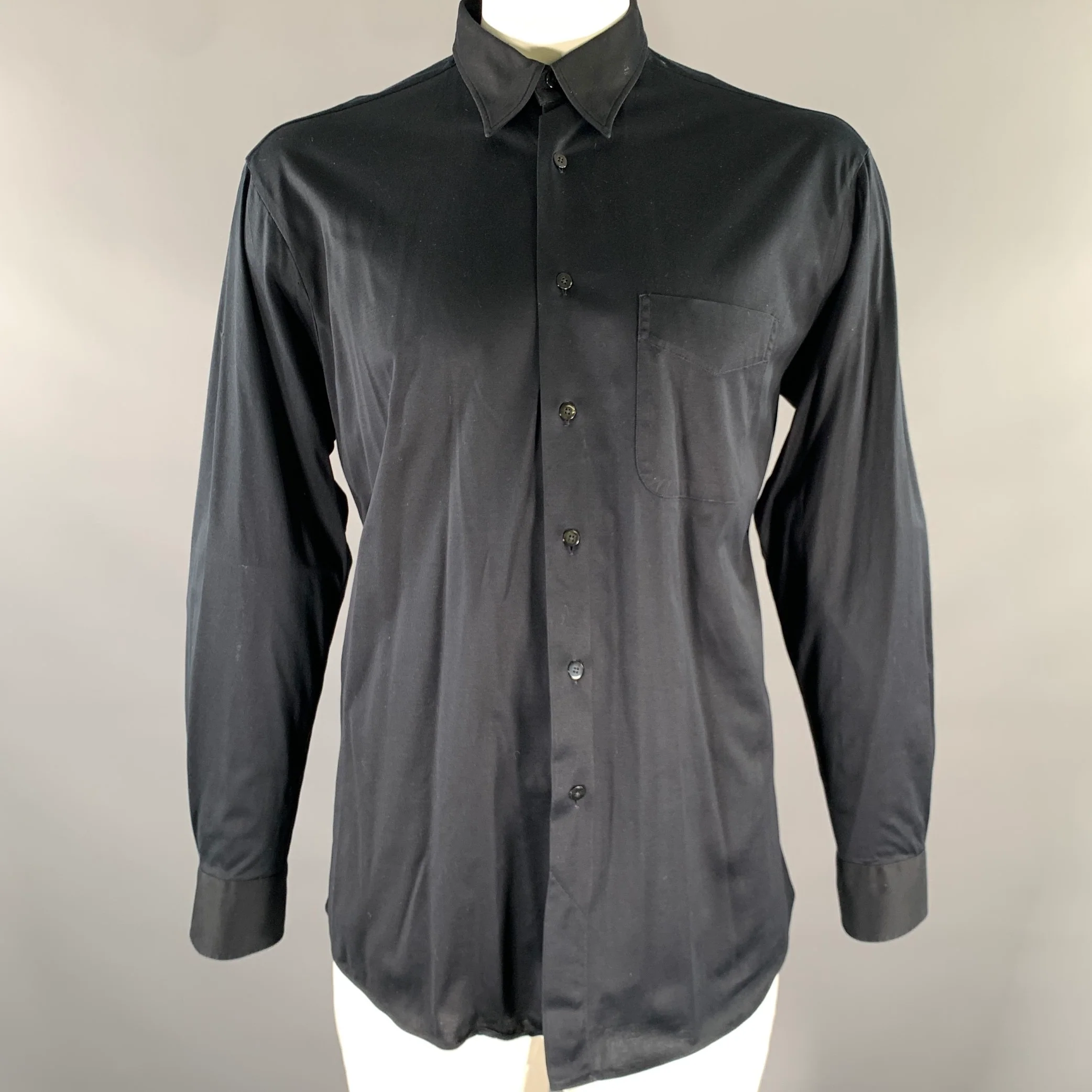 IKE BEHAR Size L Black Solid Cotton Pointed Collar Long Sleeve Shirt