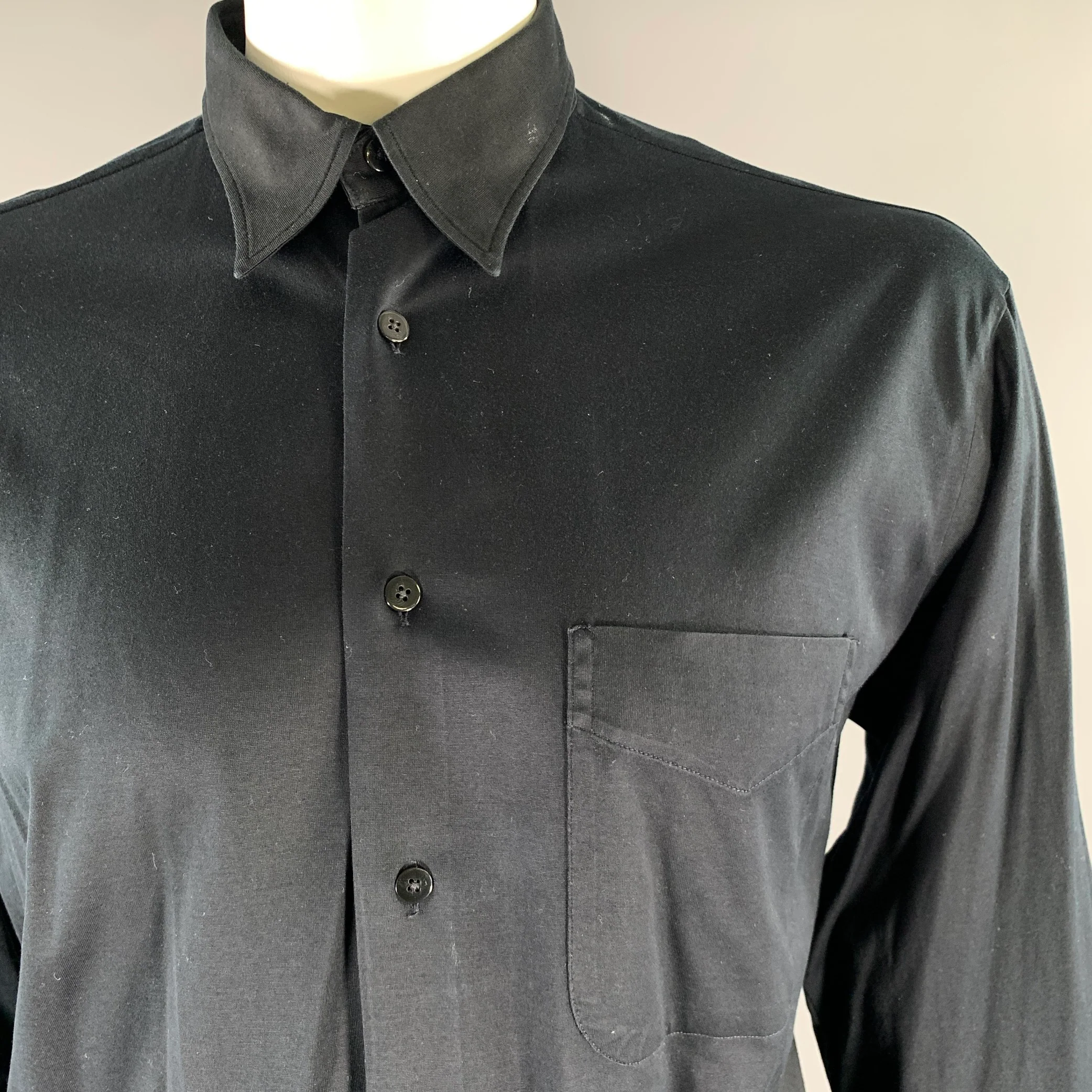 IKE BEHAR Size L Black Solid Cotton Pointed Collar Long Sleeve Shirt - Image 2