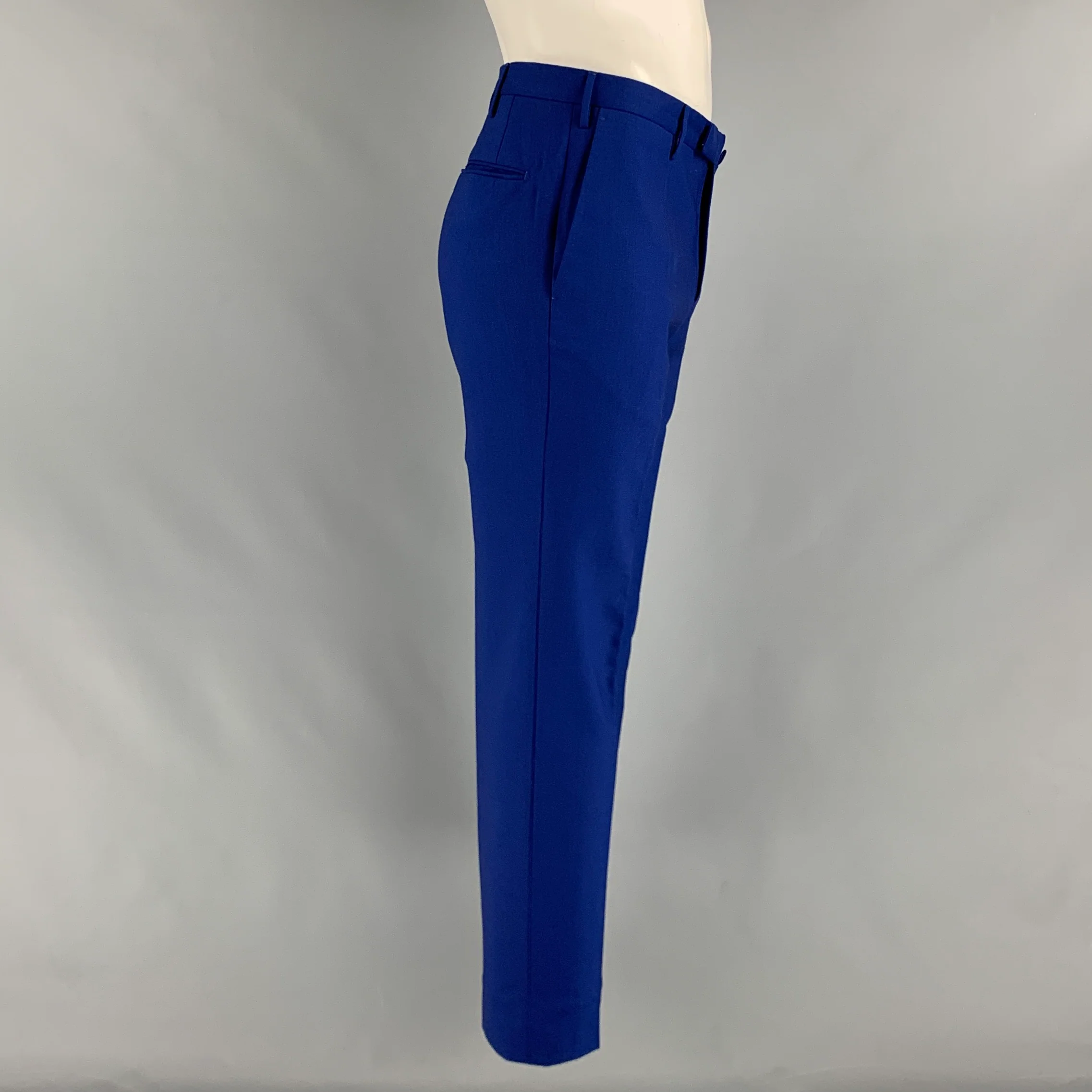 INCOTEX Size 32 Royal Blue Solid Wool Zip Fly Dress Pants - Image 3