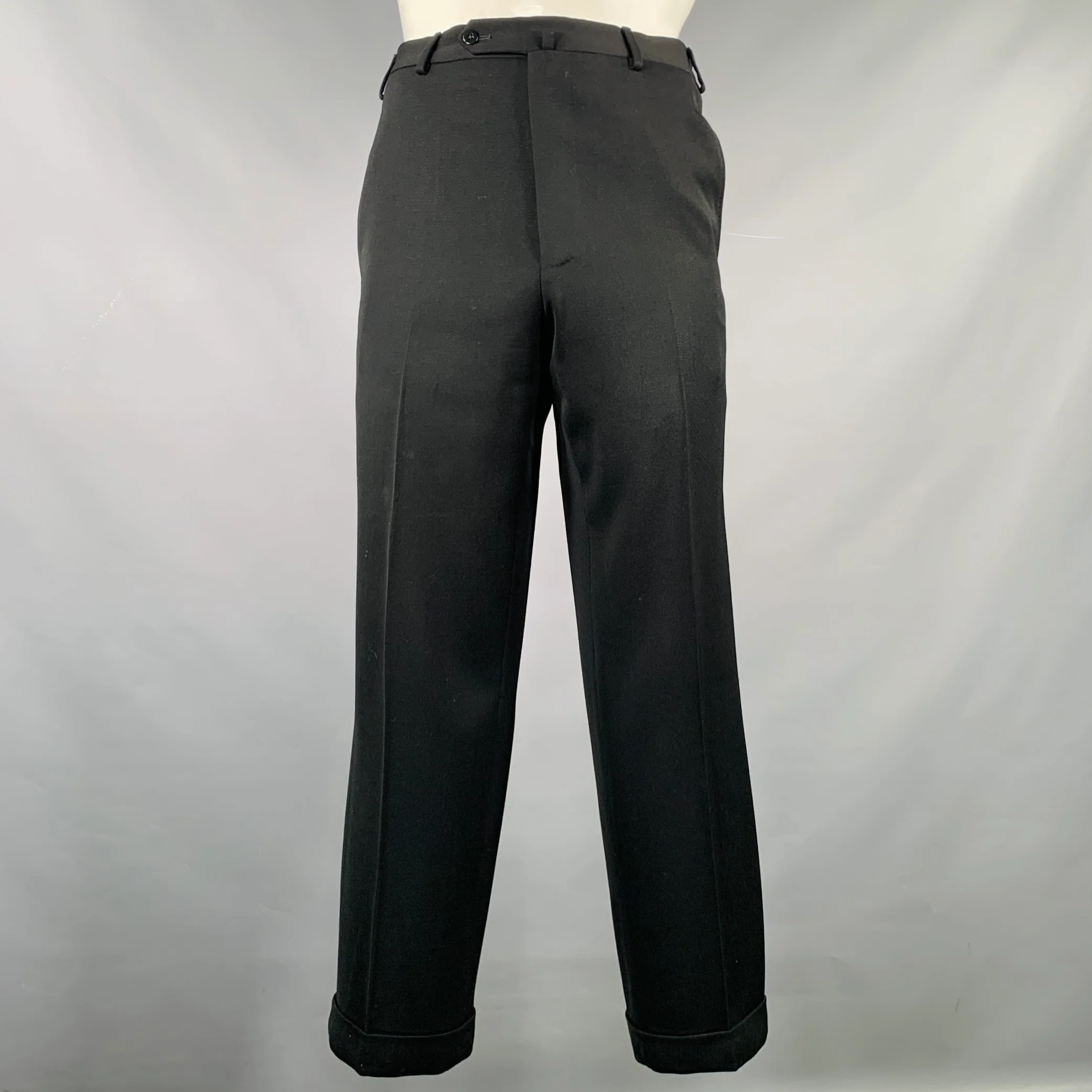 INCOTEX Size 34 Black Wool Flat Front Dress Pants