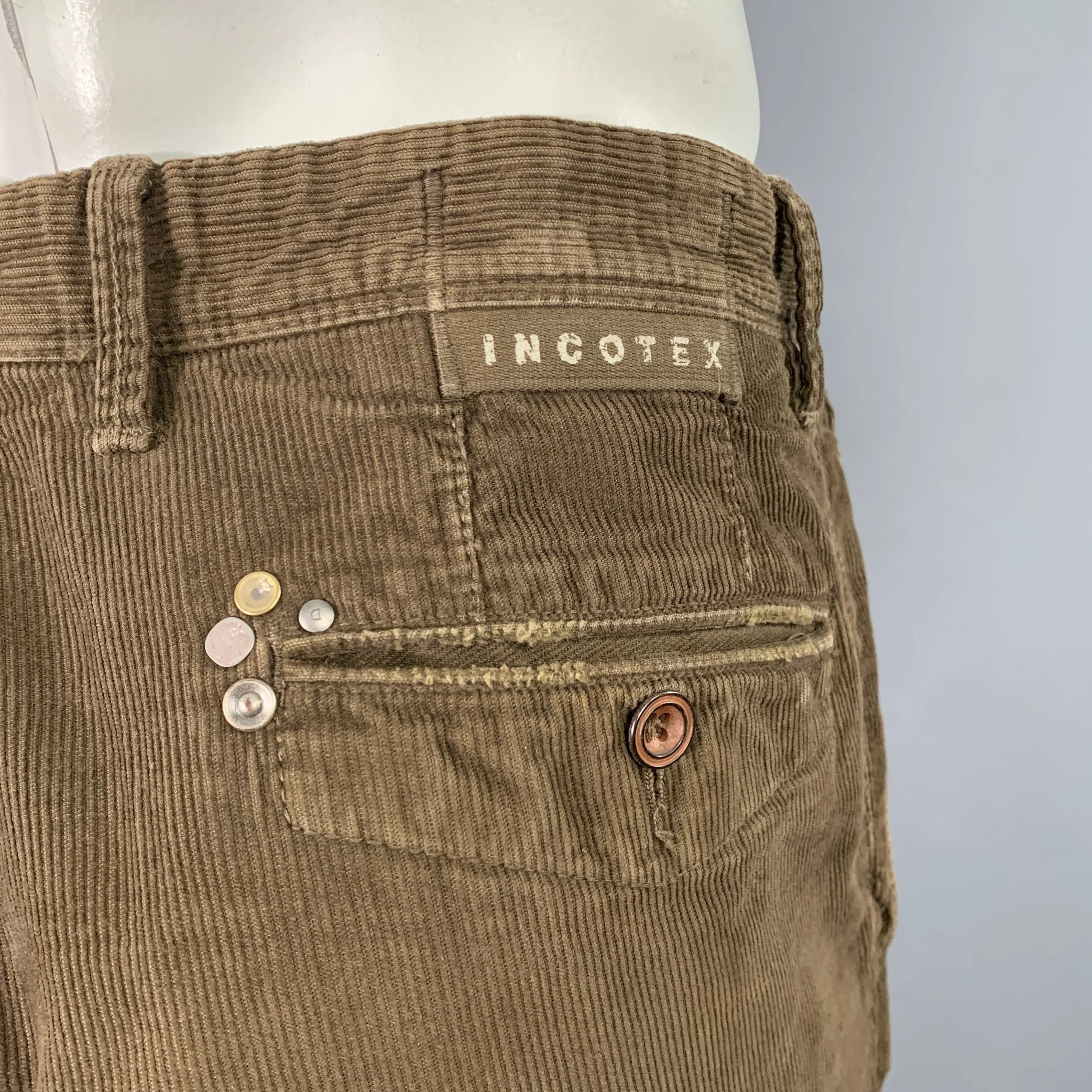 INCOTEX Size 34 Brown Corduroy Cotton Casual Pants - Image 3