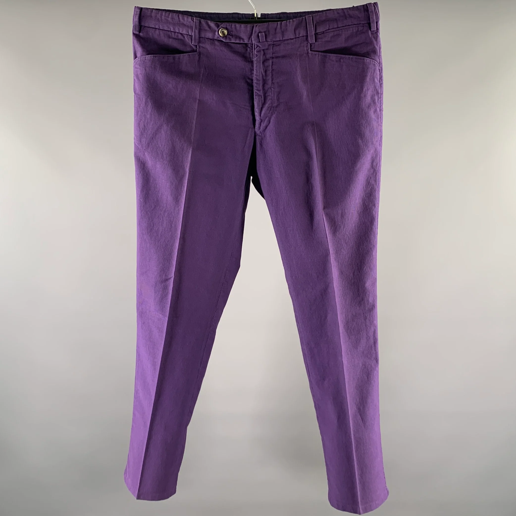 INCOTEX Size 36 Purple Cotton Flat Front Casual Pants