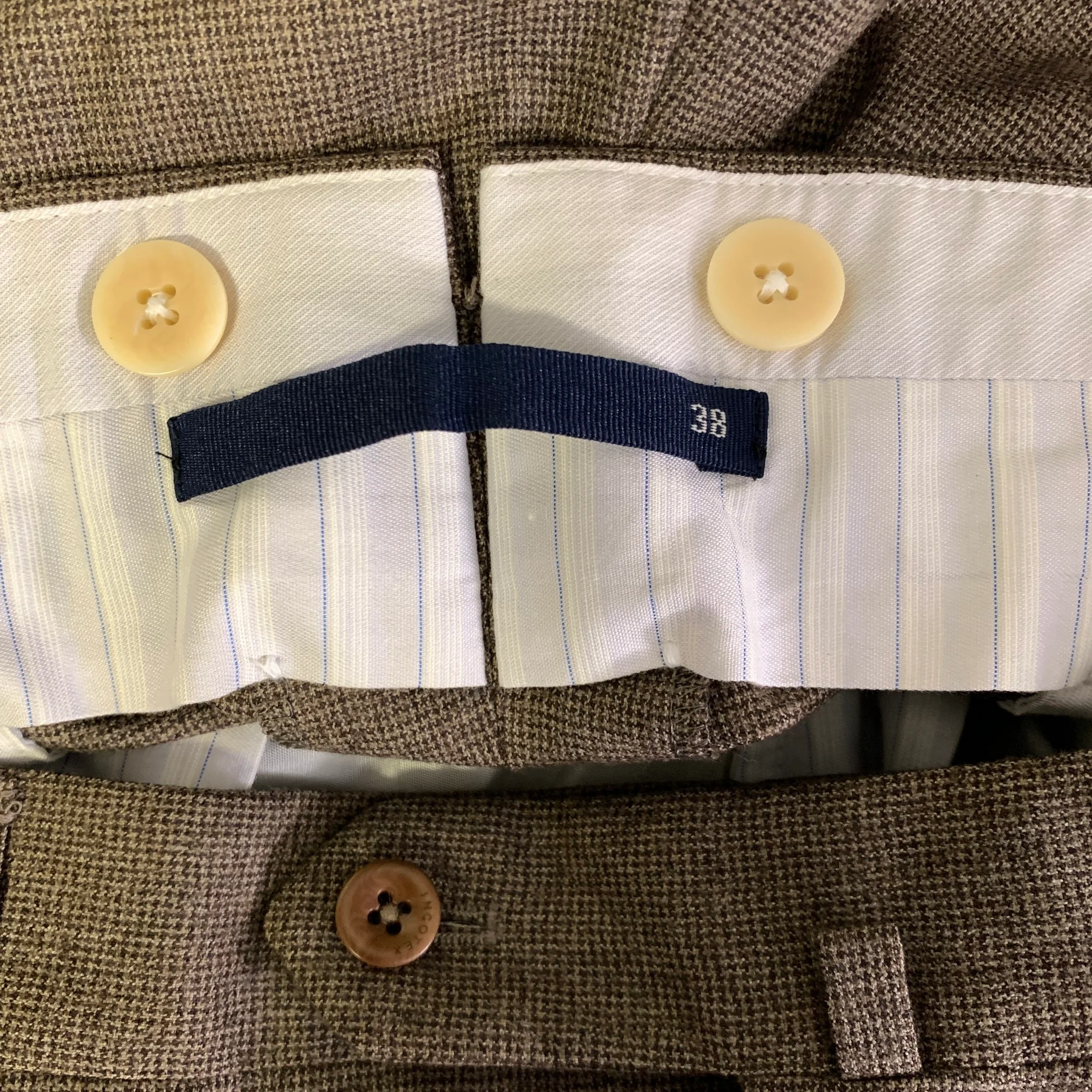 INCOTEX Size 38 Brown Light brown Houndstooth Wool Pleated Dress Pants - Image 3