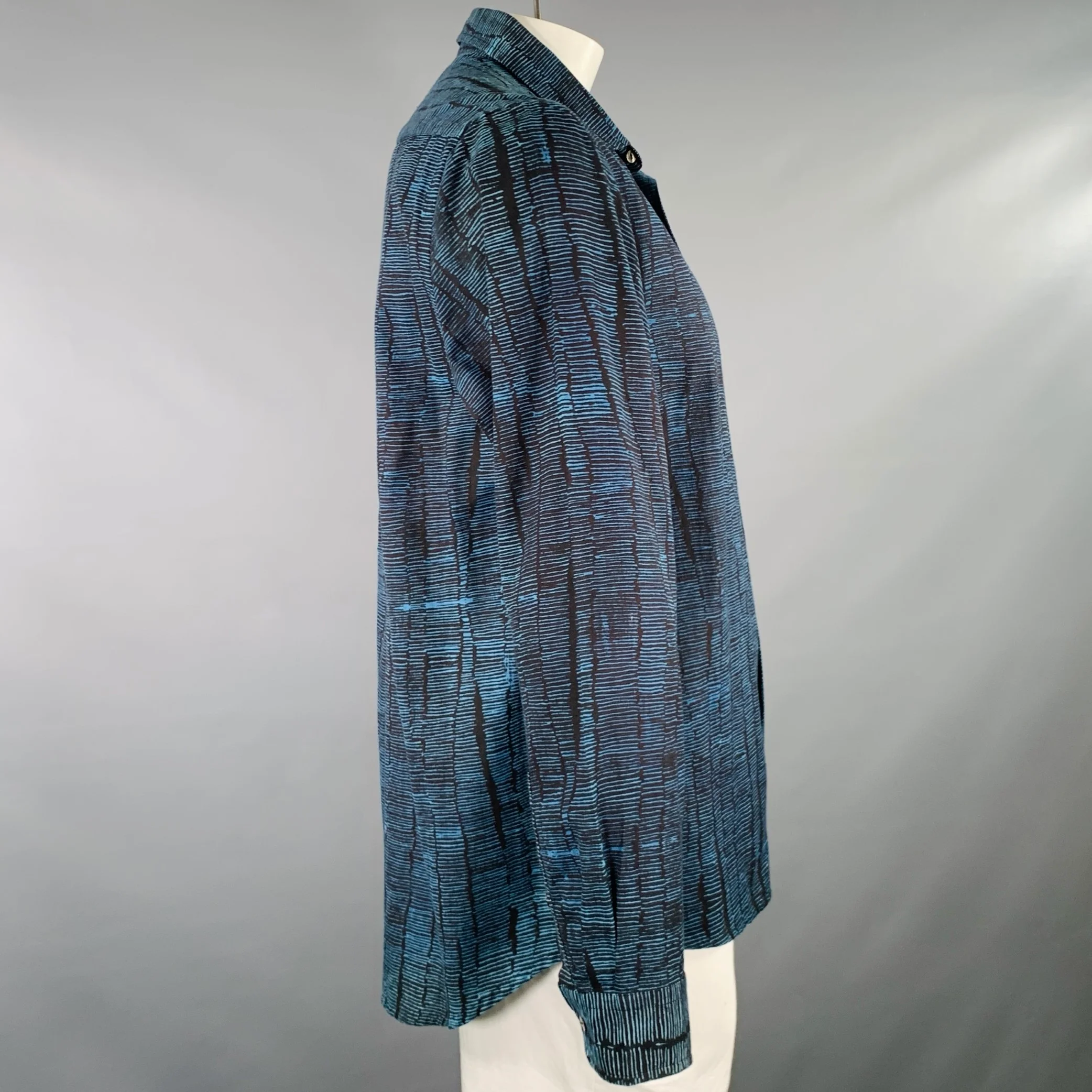 INDI+ASH Size XL Blue Black Abstract One Pocket Long Sleeve Shirt - Image 2