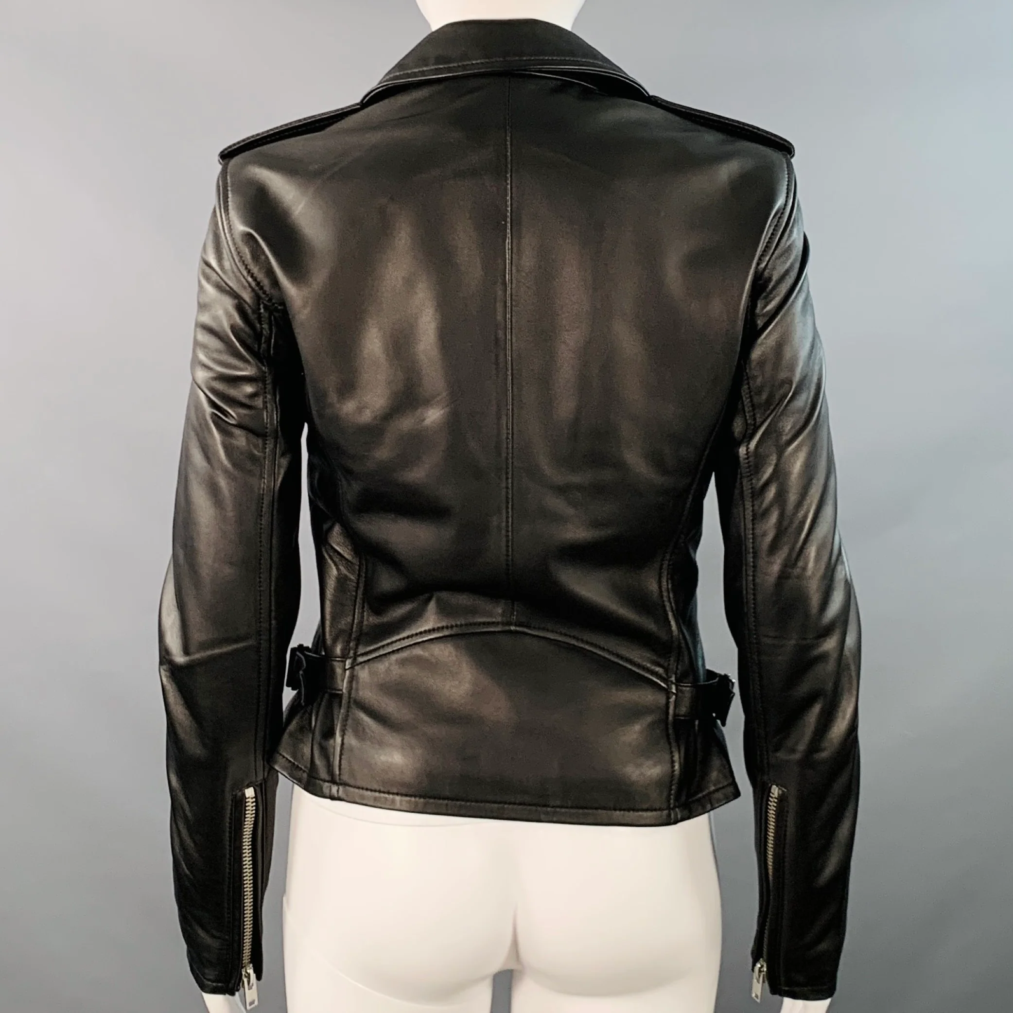 IRO 2022 Size 0 Black Lambskin Leather Biker Jacket - Image 3