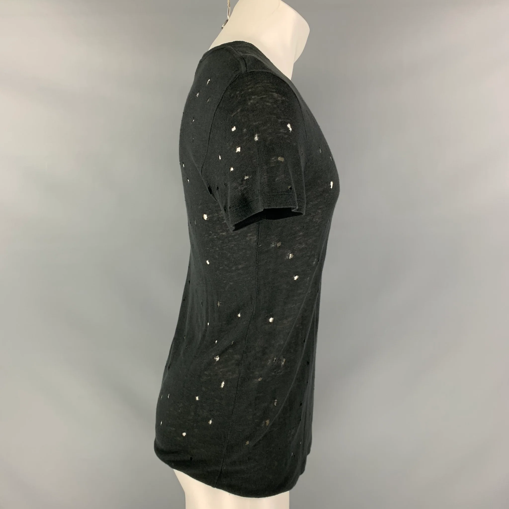 IRO CLAY Size XS Black Distressed Linen Crew-Neck T-shirt - Image 2