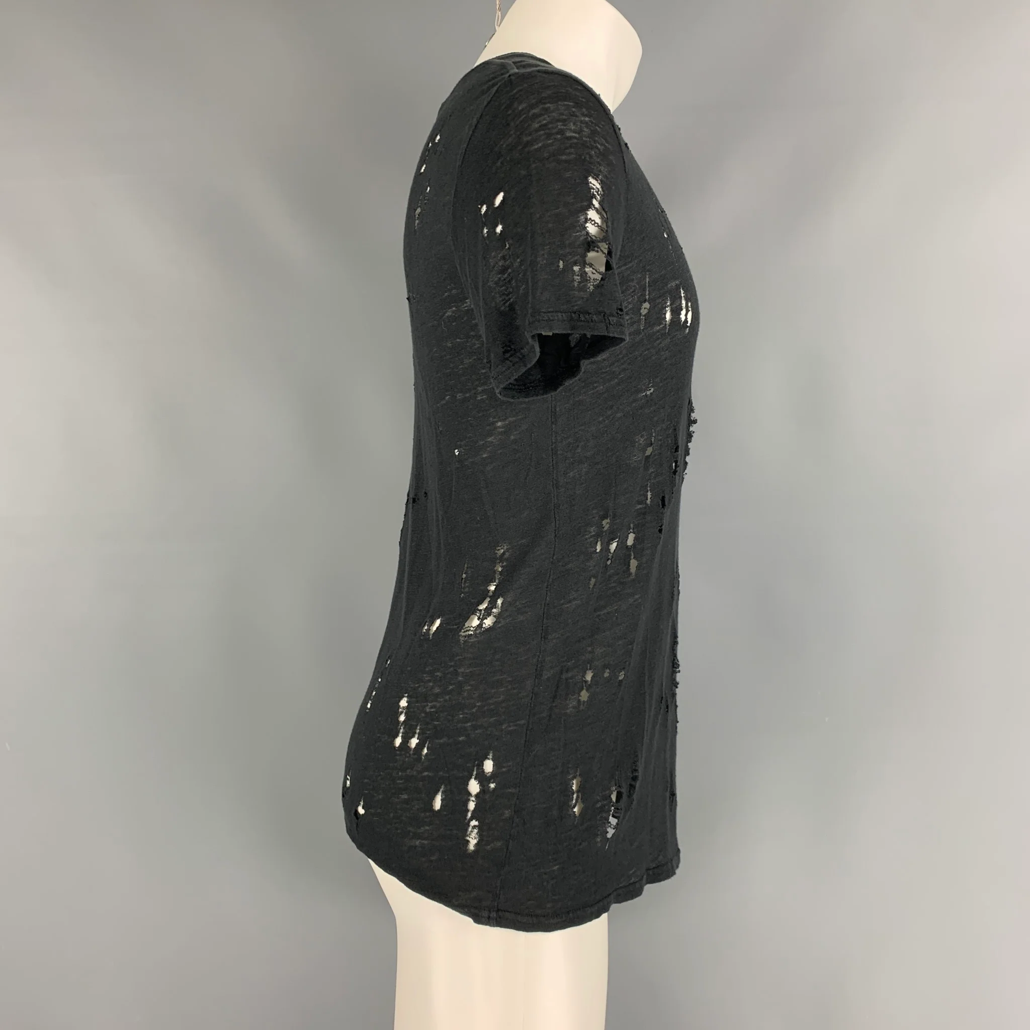 IRO Clay Size XS Black Linen Distressed Crew-Neck T-shirt - Image 2
