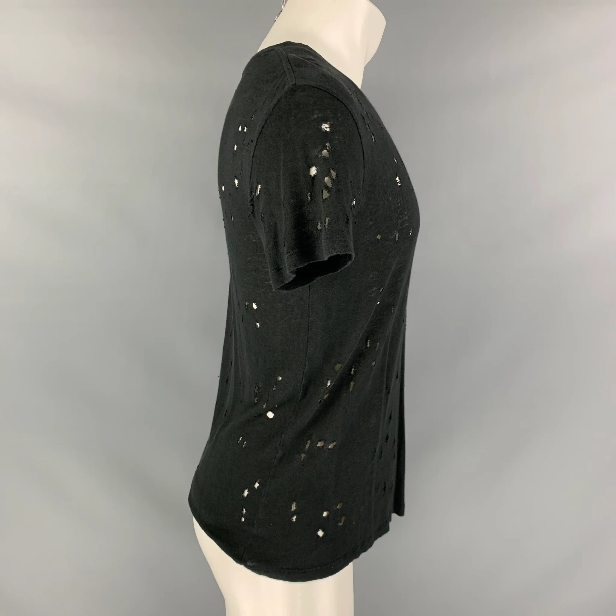 IRO CLAY Size XS Black Linen Distressed Crew-Neck T-shirt - Image 2