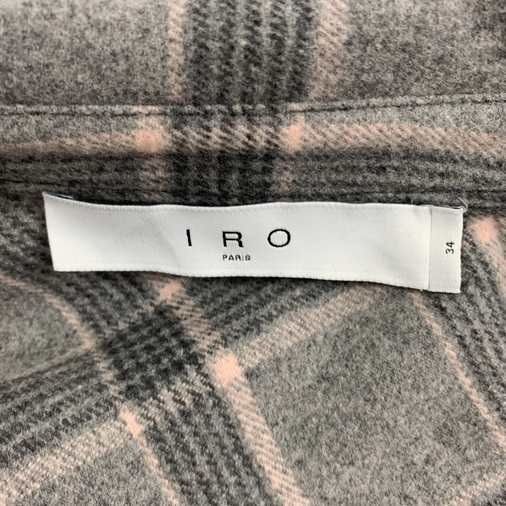IRO Size 2 Grey Pink Wool Blend Plaid Oversized Shirt - Image 5