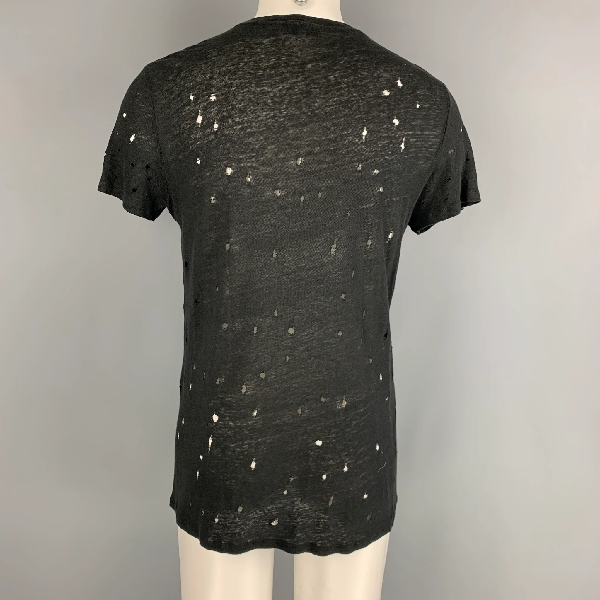 IRO Size S Black Distressed Linen Crew-Neck T-shirt - Image 3