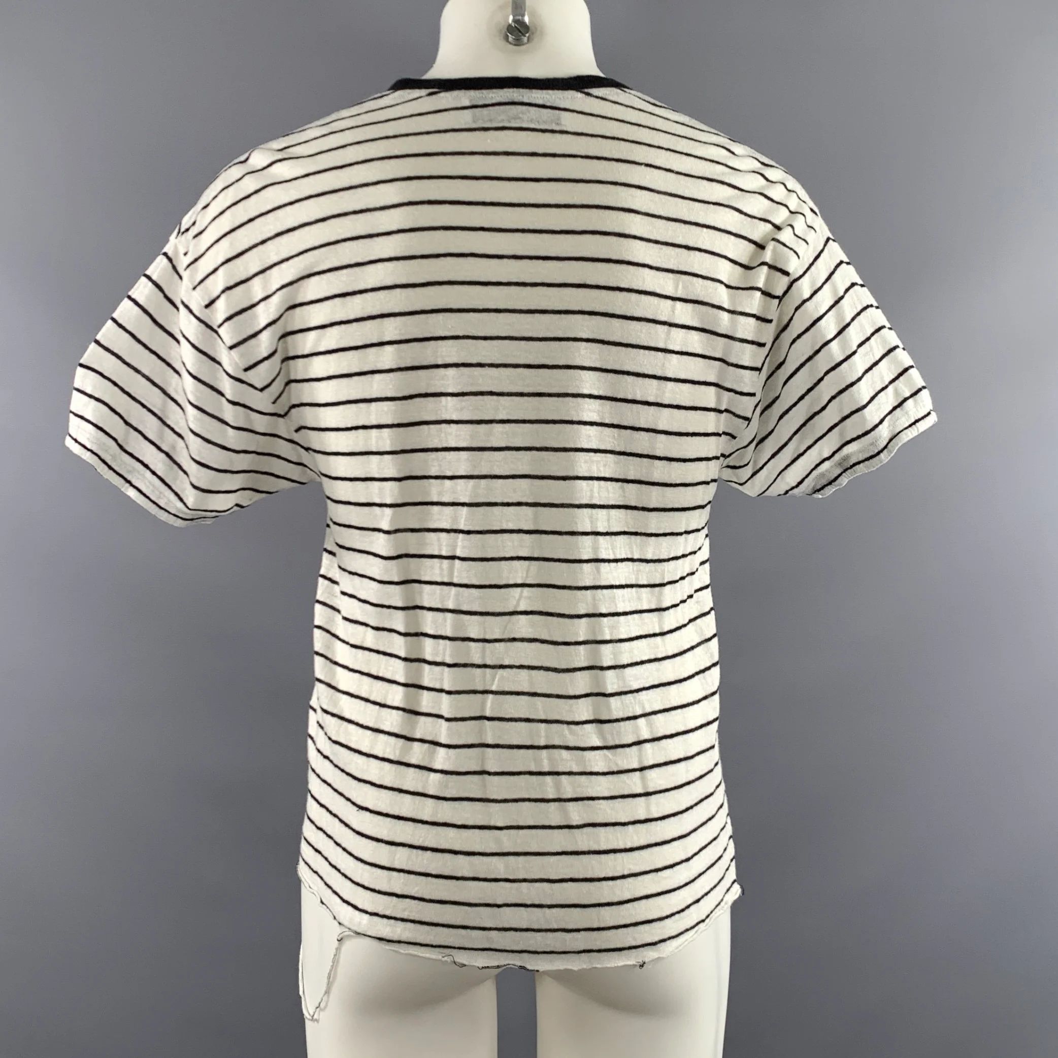 IRO Size S White Black Stripe Linen Scoop Neck T shirt - Image 3