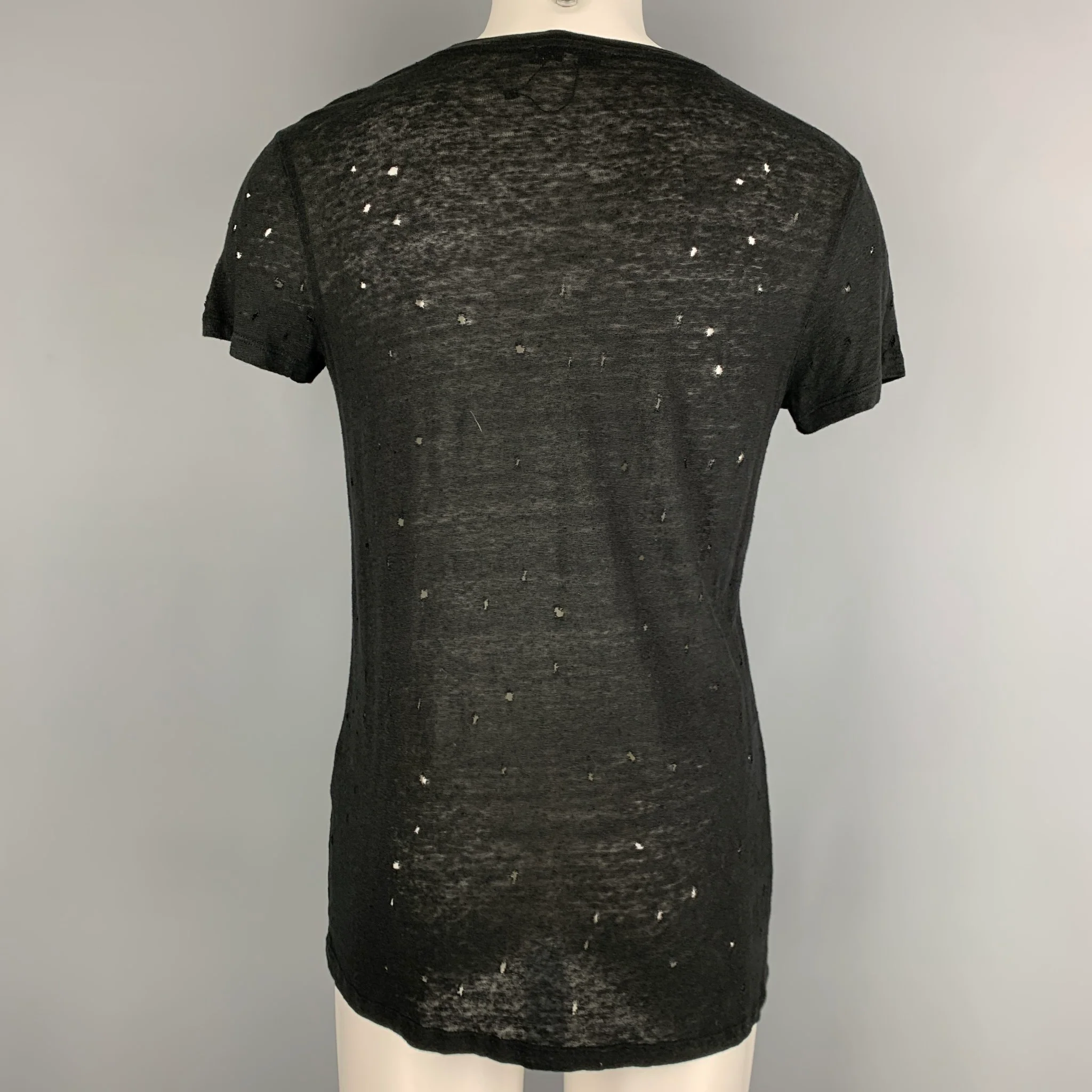 IRO Size XS Black Distressed Linen Crew-Neck T-shirt - Image 3