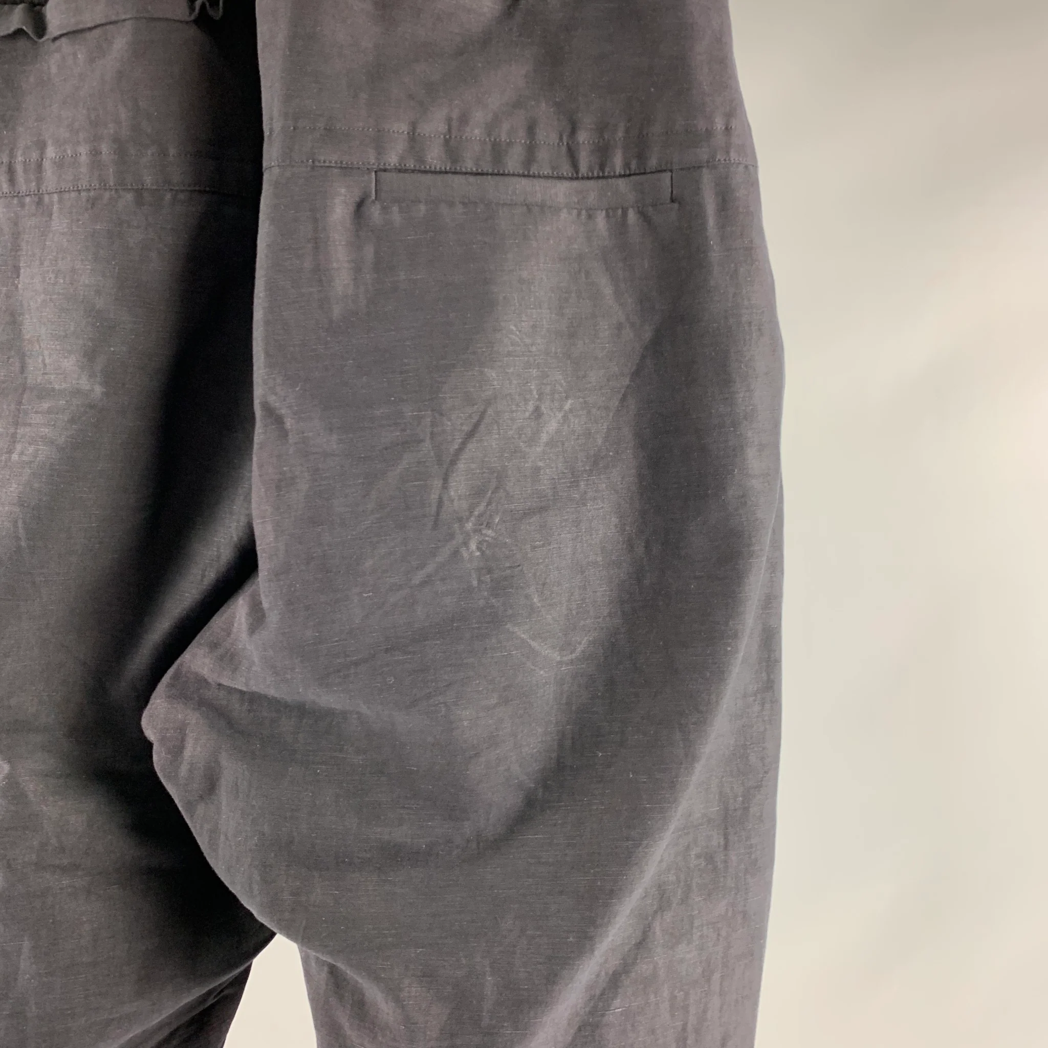 ISABEL BENENATO Size 32 Navy Cotton Linen Elastic Waistband Casual Pants - Image 4