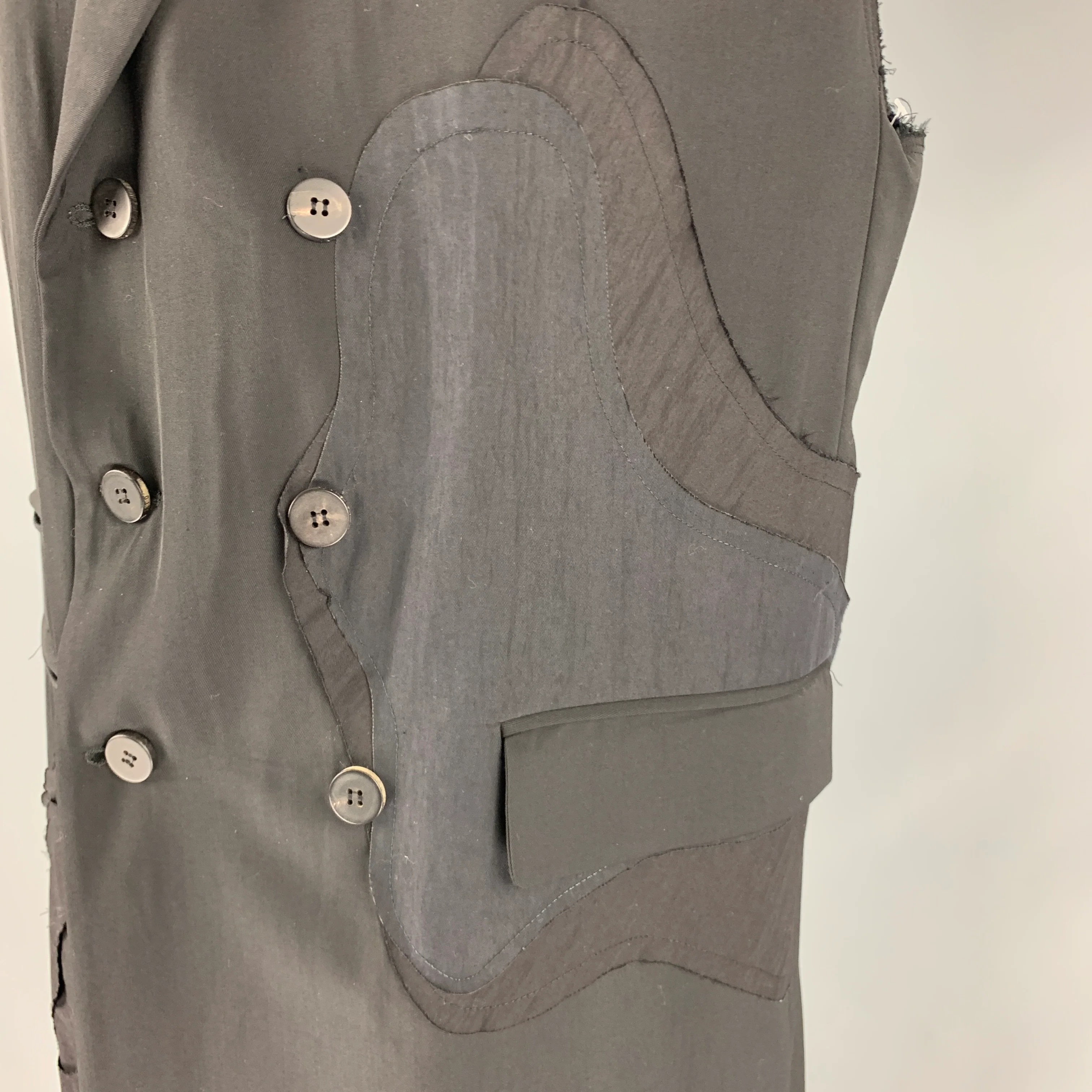 ISABEL BENENATO SS20 Size 38 Black Wool Sleeveless Coat - Image 3