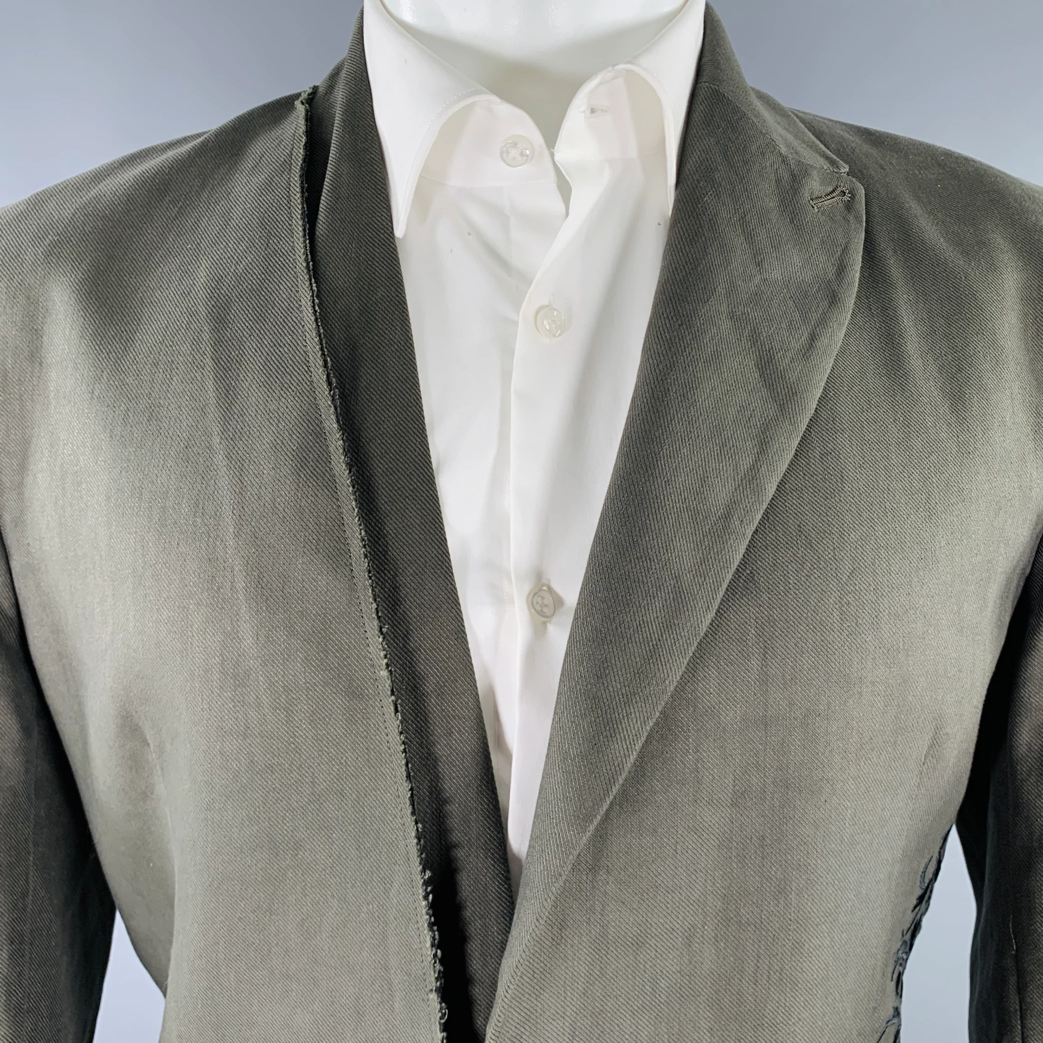 ISABEL BENENATO SS20 Size 40 Green Black Embroidery Linen Cotton Sport Coat - Image 2