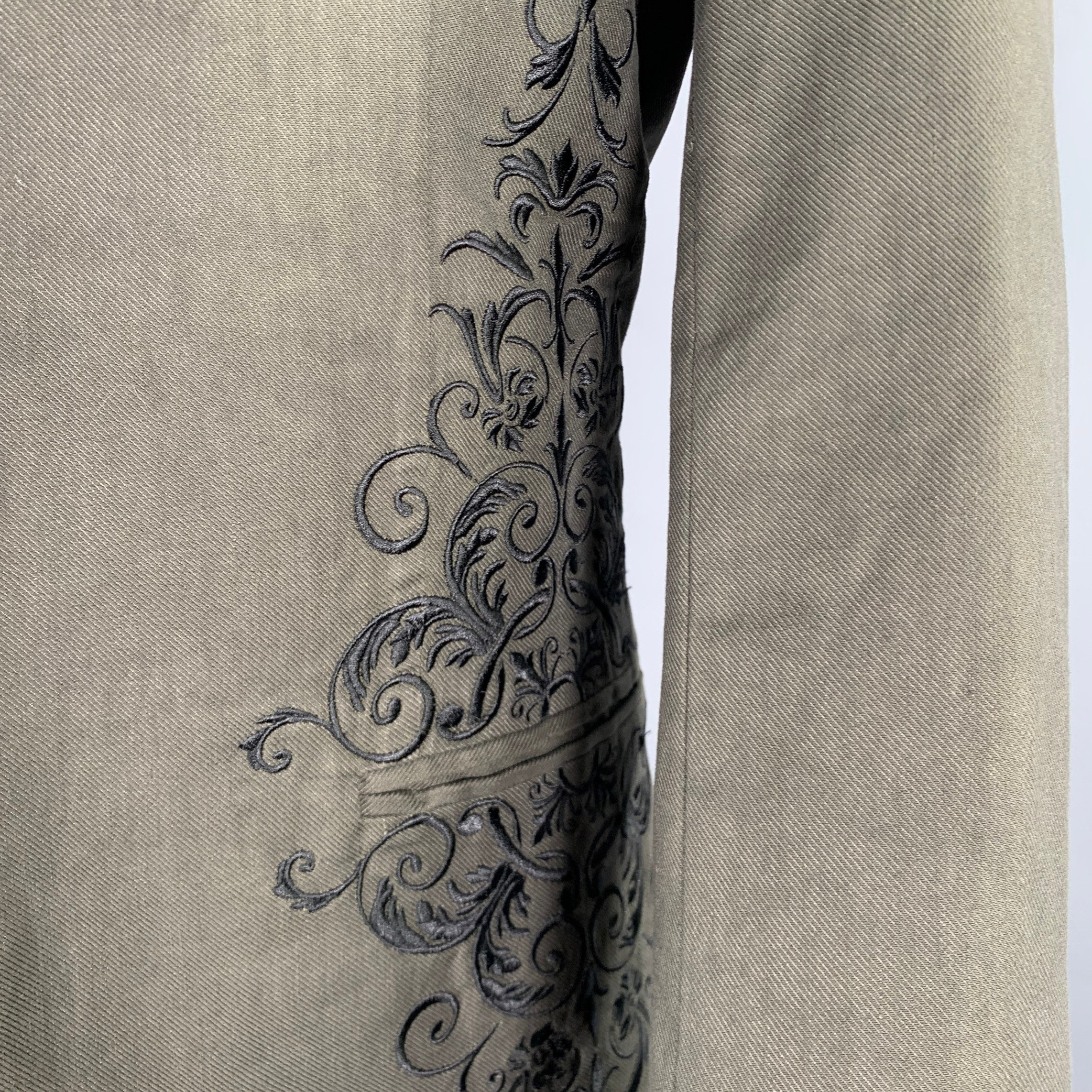 ISABEL BENENATO SS20 Size 40 Green Black Embroidery Linen Cotton Sport Coat - Image 3