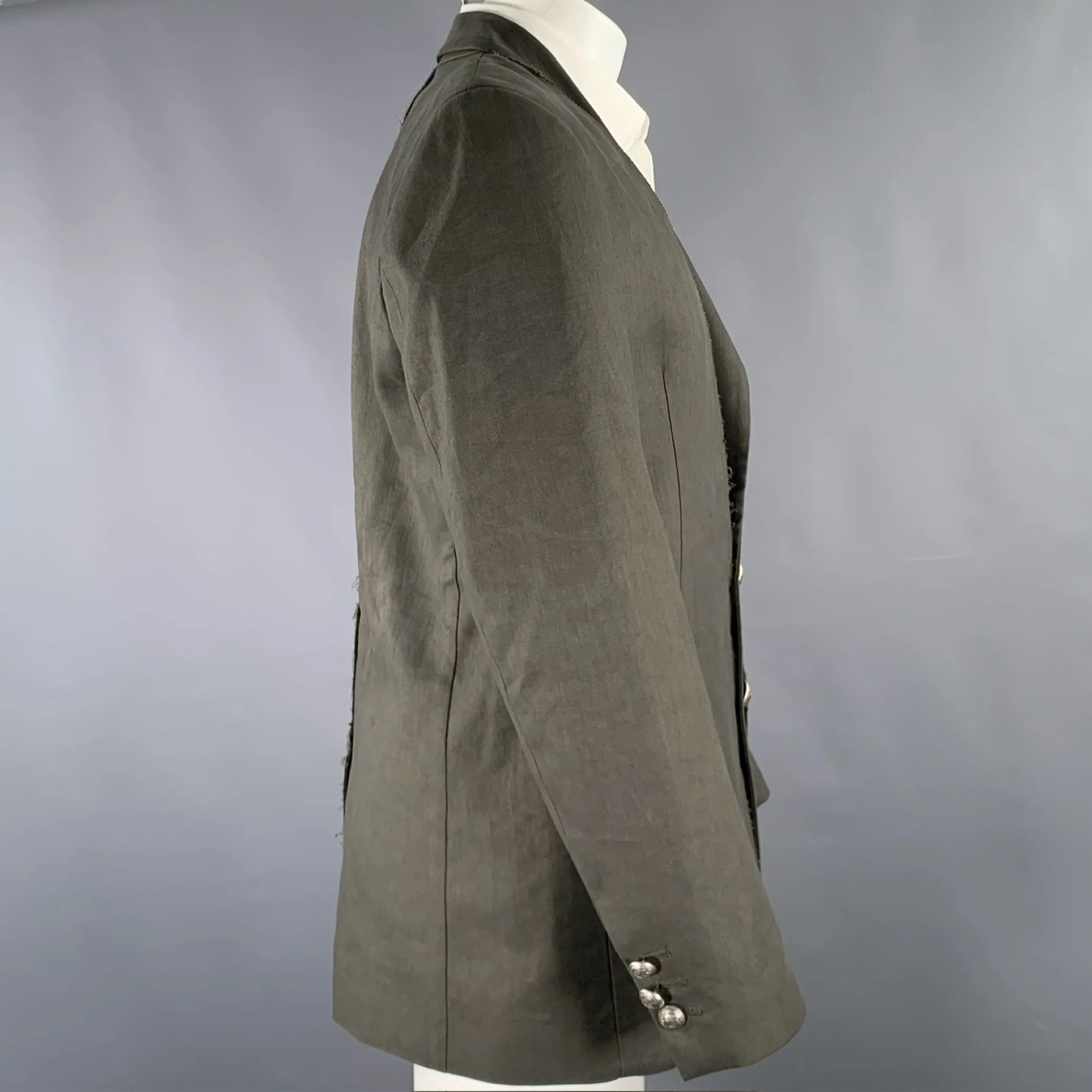 ISABEL BENENATO SS20 Size 40 Green Black Embroidery Linen Cotton Sport Coat - Image 4