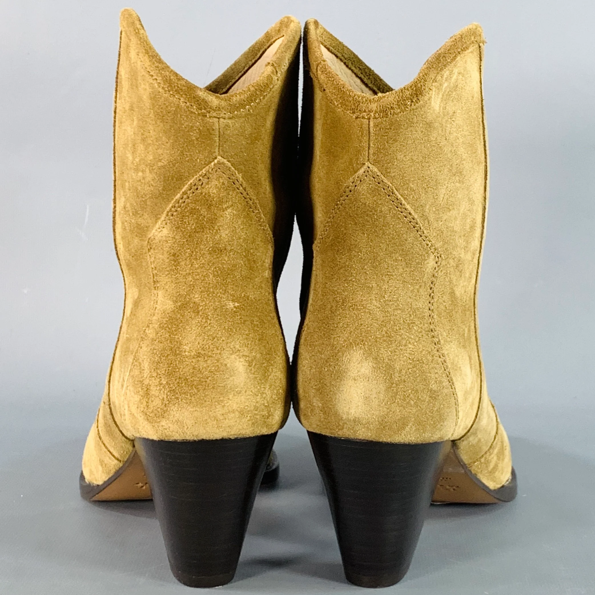 ISABEL MARANT AW23 Size 10 Darizo Taupe Suede Pull On Stacked Heel Cowboy Boots - Image 3