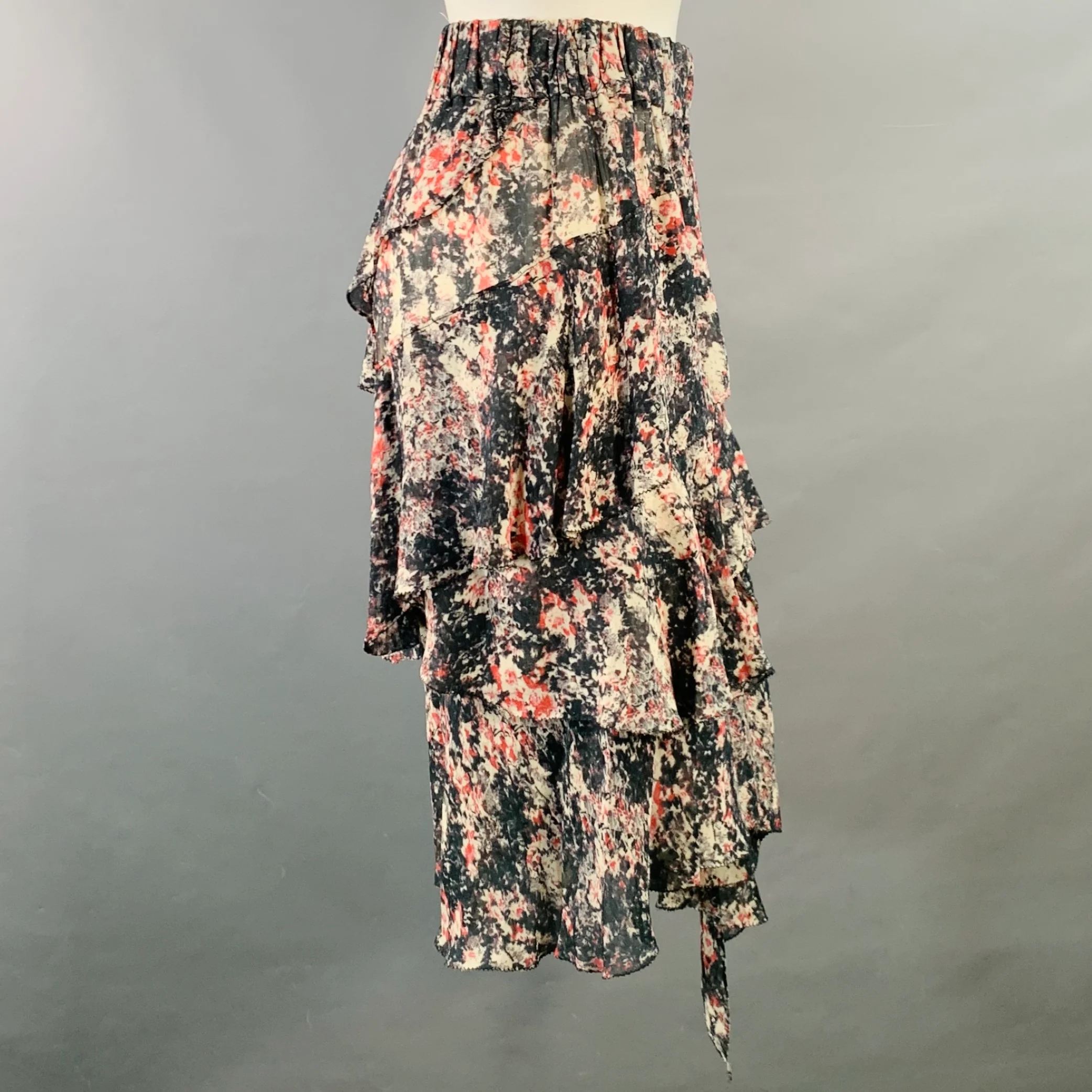 ISABEL MARANT ETOILE Size S Black Red White Chiffon Abstract Tiered Skirt - Image 3