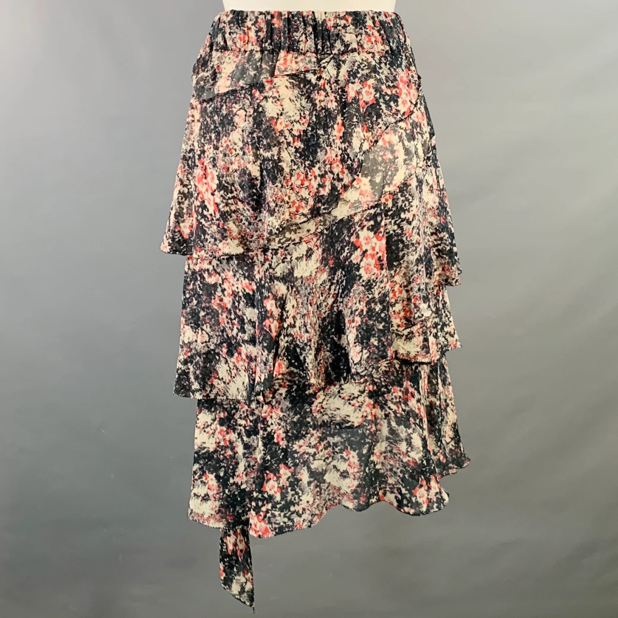 ISABEL MARANT ETOILE Size S Black Red White Chiffon Abstract Tiered Skirt - Image 4