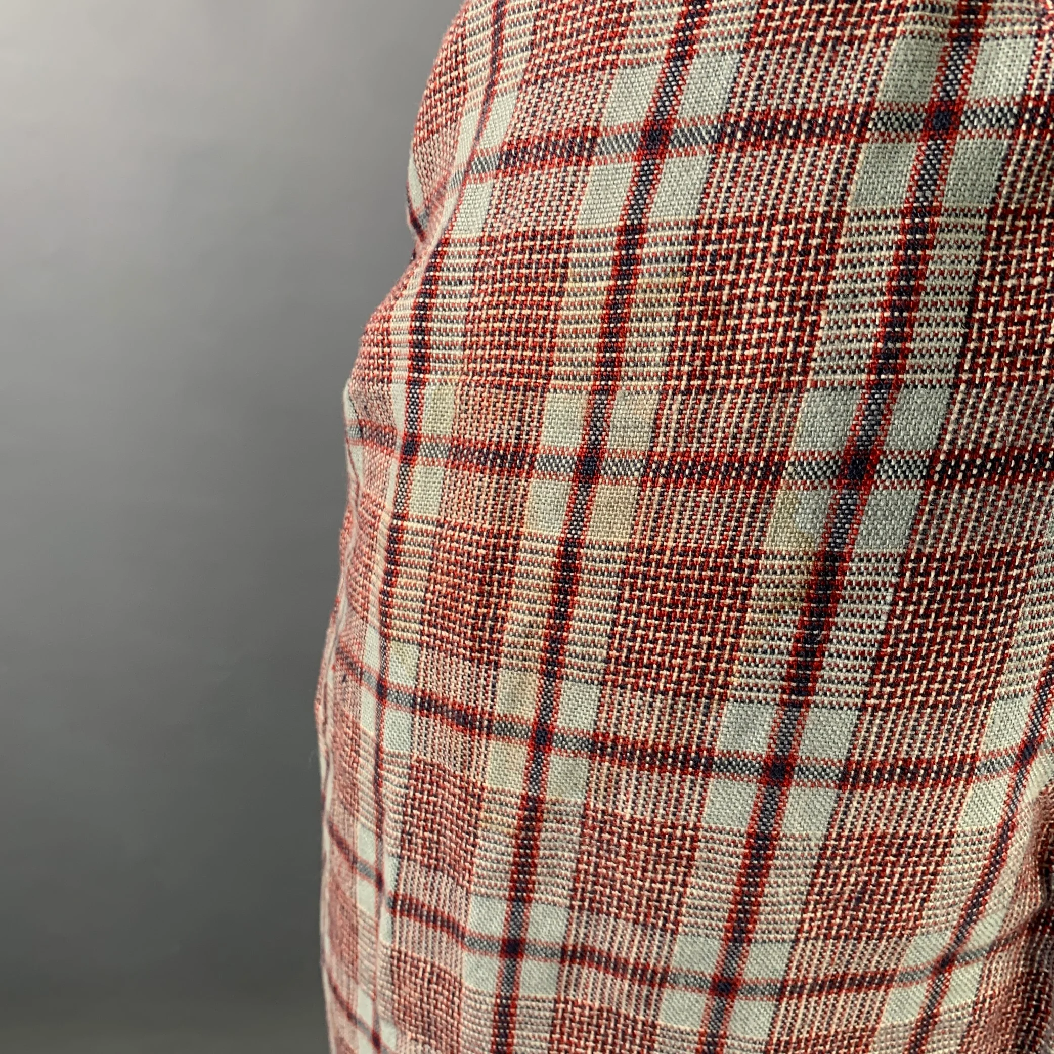 ISABEL MARANT ETOILE Size S Grey Navy Red Linen Plaid Ruched Knee Length Skirt - Image 5