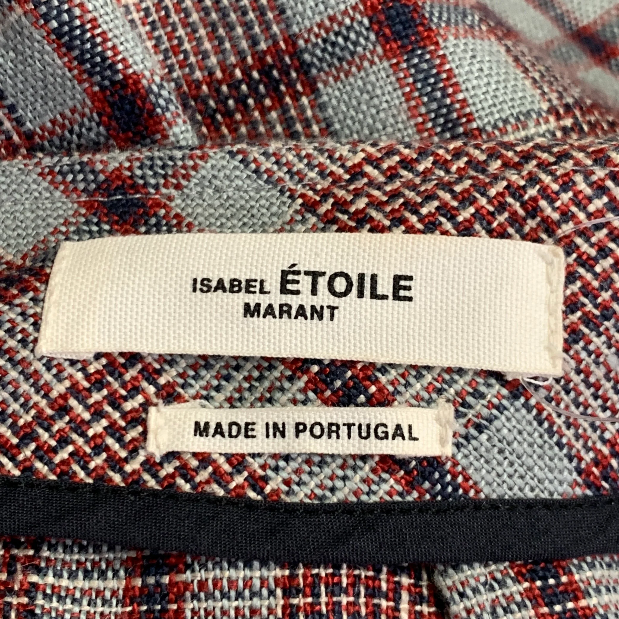 ISABEL MARANT ETOILE Size S Grey Navy Red Linen Plaid Ruched Knee Length Skirt - Image 6