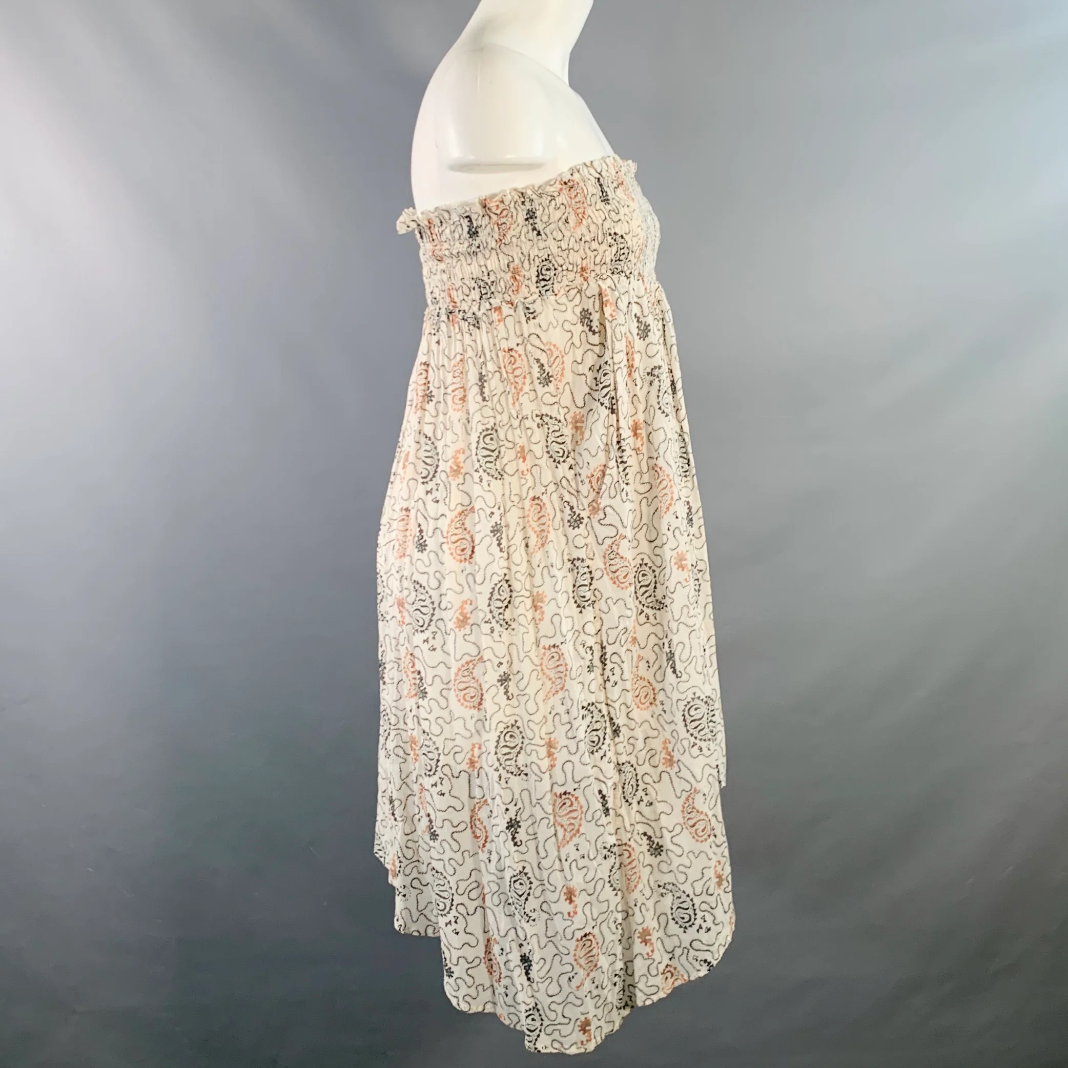 ISABEL MARANT ETOILE Size S White Brown Black Cotton Abstract Strapless Dress - Image 3