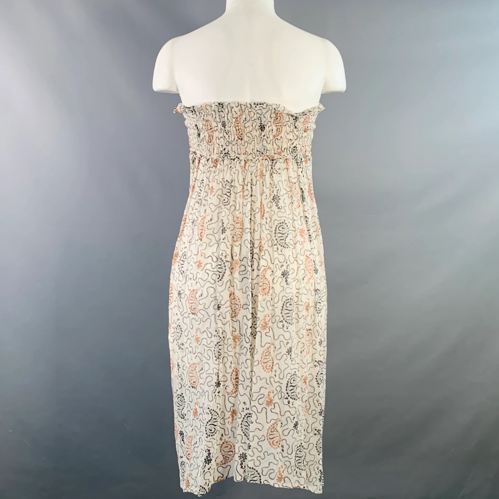 ISABEL MARANT ETOILE Size S White Brown Black Cotton Abstract Strapless Dress - Image 4