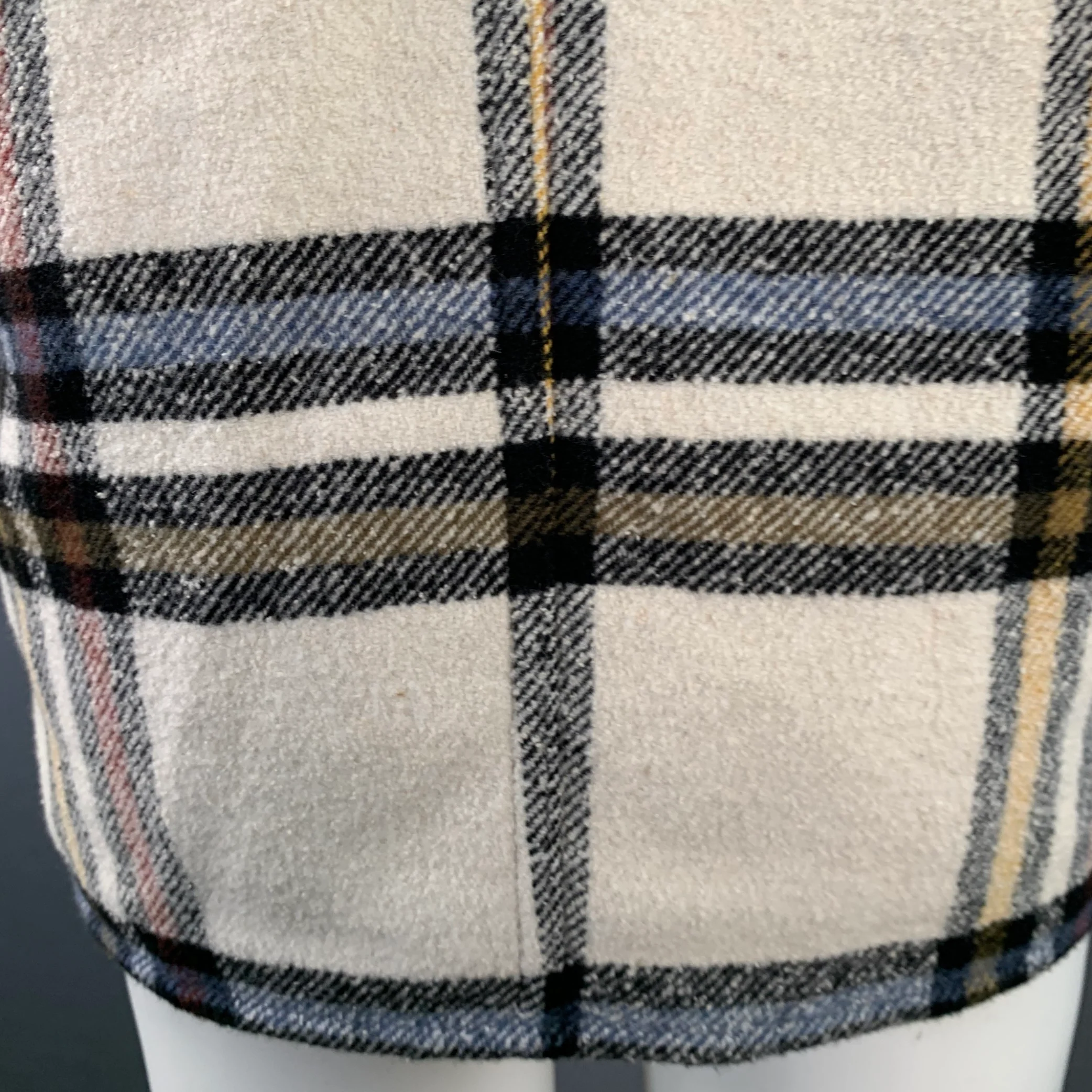 ISABEL MARANT ETOILE Size XS Cream Plaid Polyester Oversized Flannel Shirt Jacket - Image 7