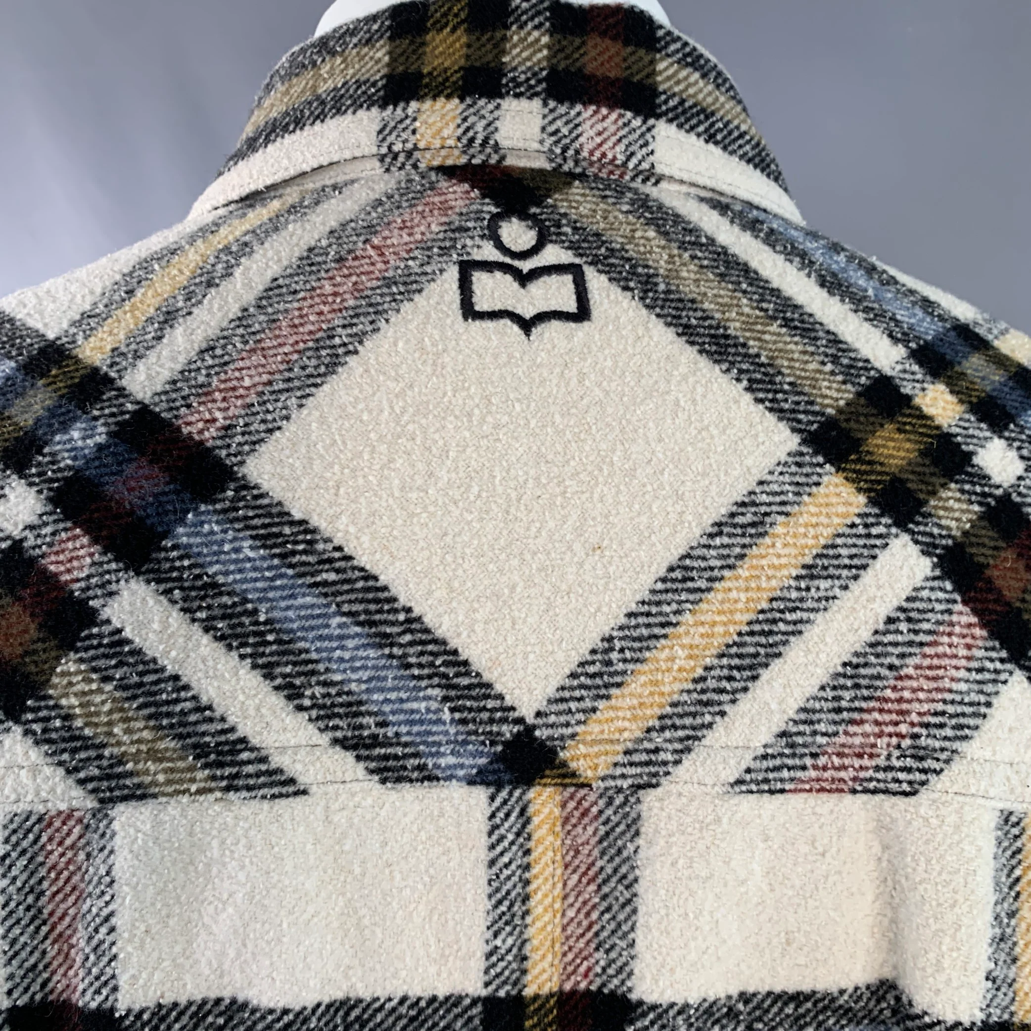 ISABEL MARANT ETOILE Size XS Cream Plaid Polyester Oversized Flannel Shirt Jacket - Image 8