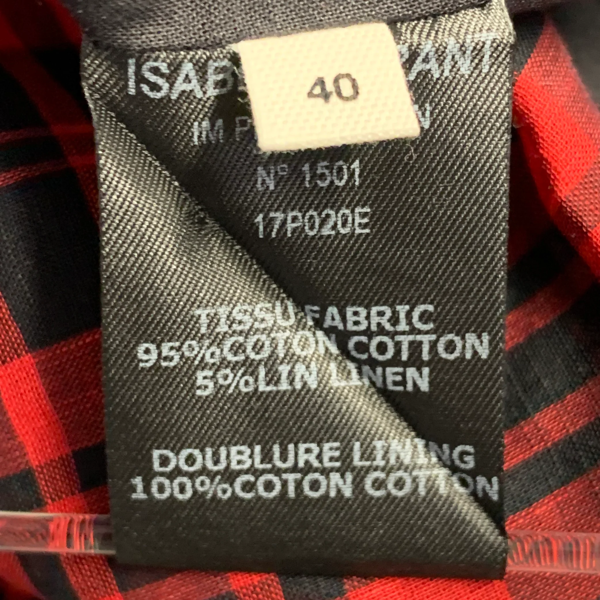 ISABEL MARANT ETOILE Size XS Red Black Cotton Linen Plaid Short Sleeve Ruched Dress - Image 6