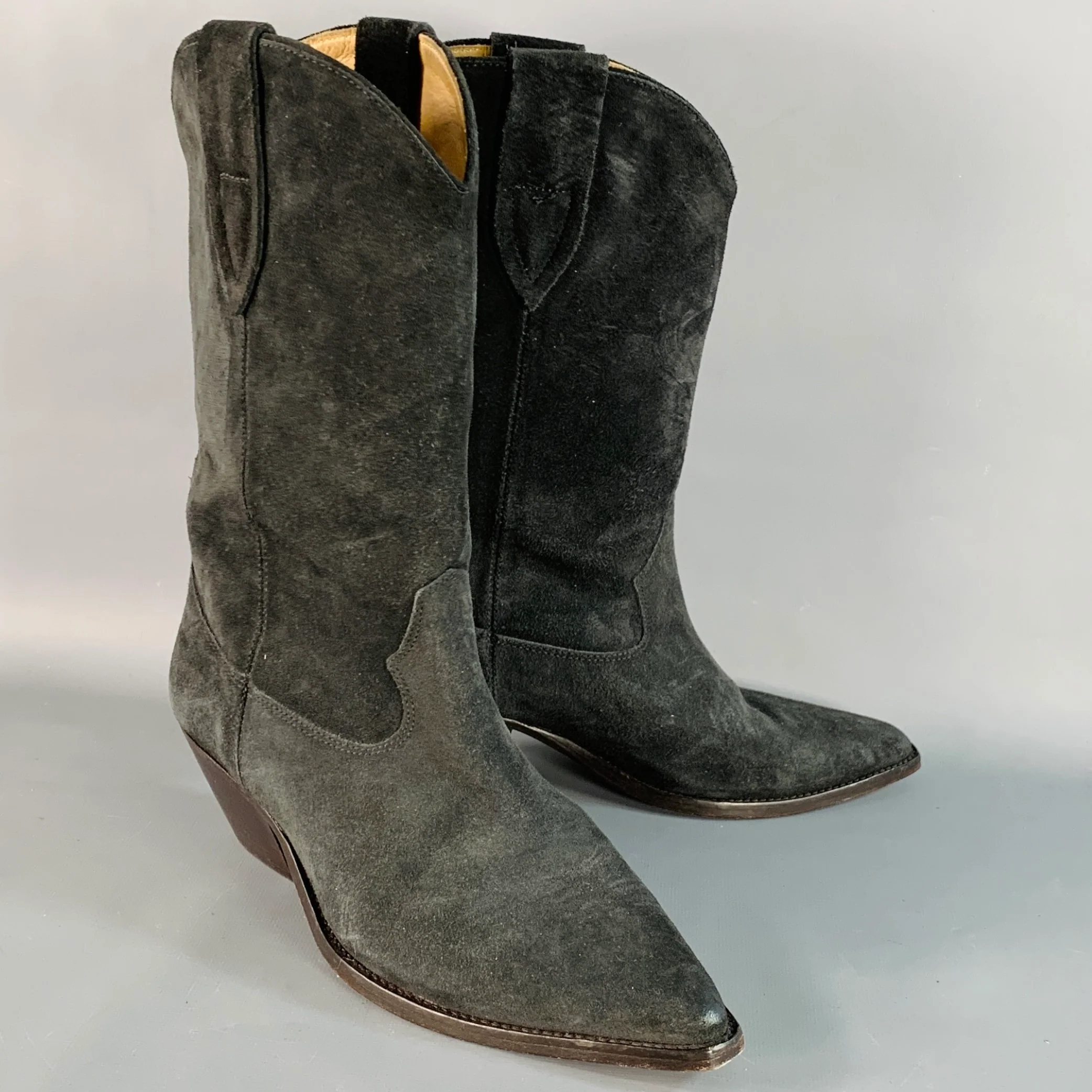 ISABEL MARANT Size 11 Grey Charcoal Suede Stacked Heel Western Boots