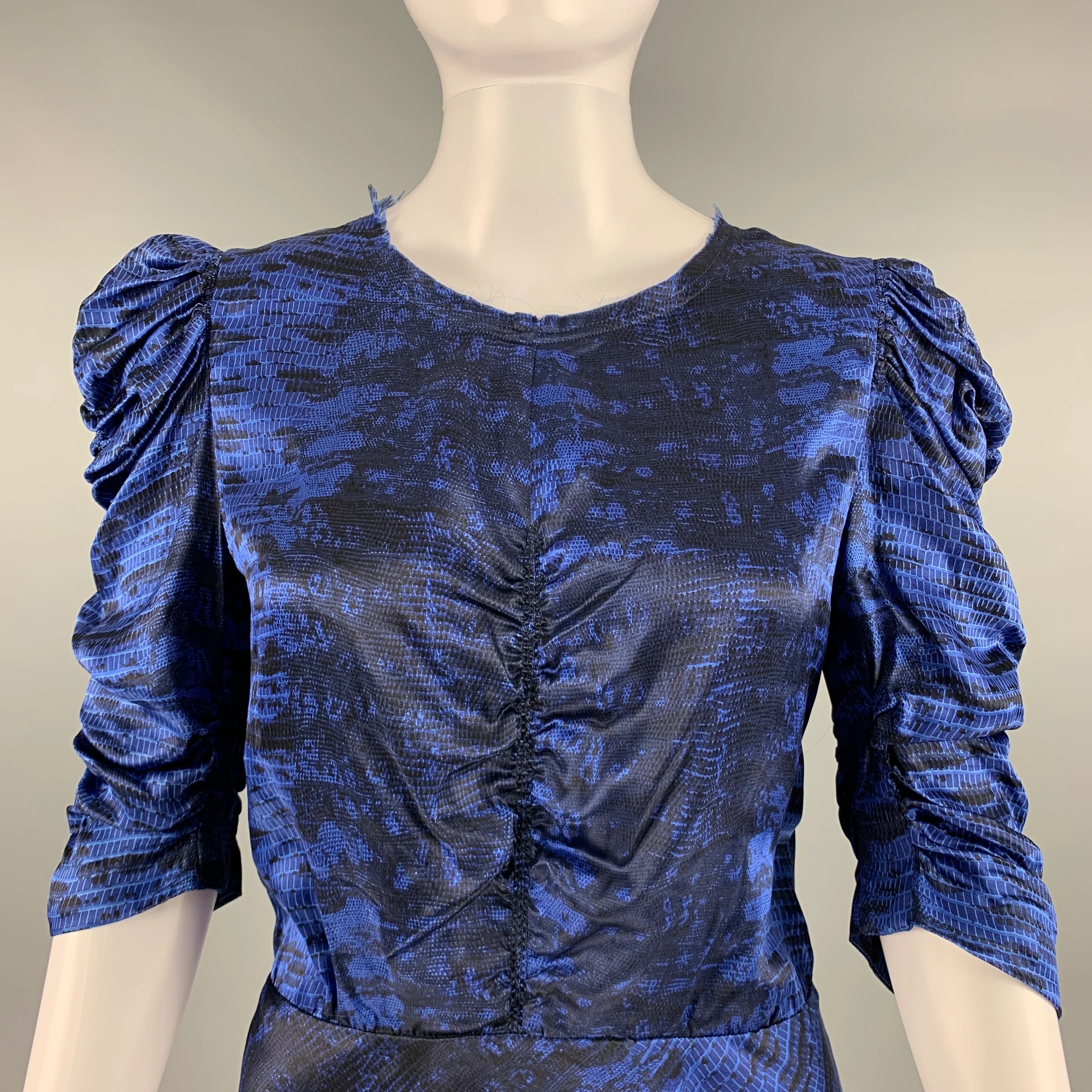 ISABEL MARANT Size 2 Blue Black Silk Print A-Line Dress - Image 2