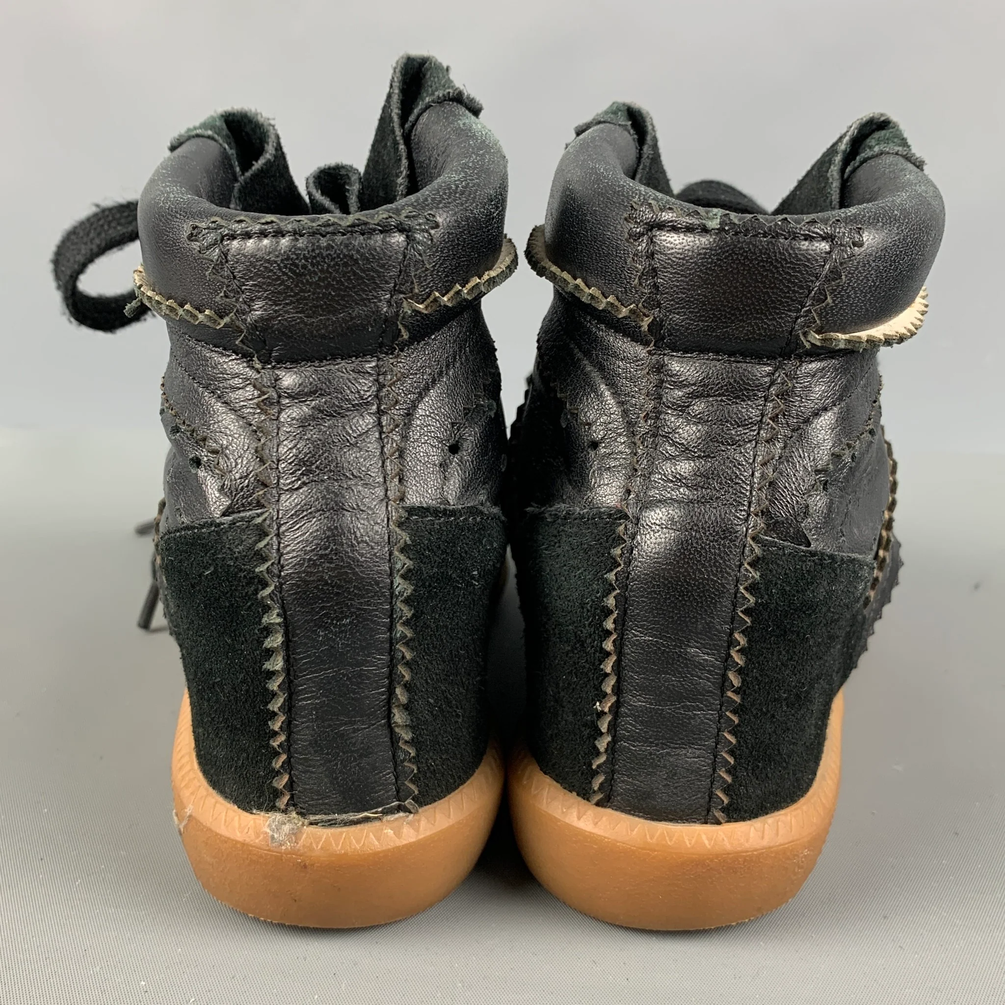 ISABEL MARANT Size 7 Black Leather Perforated Wedge Sneakers - Image 3