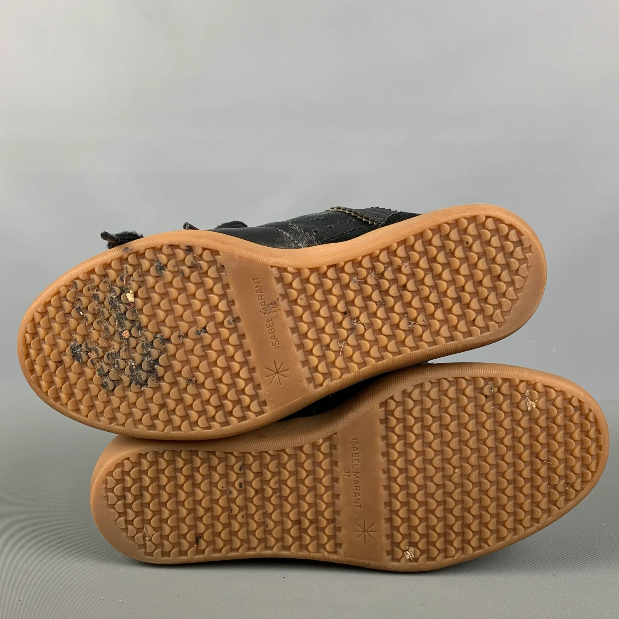 ISABEL MARANT Size 7 Black Leather Perforated Wedge Sneakers - Image 5