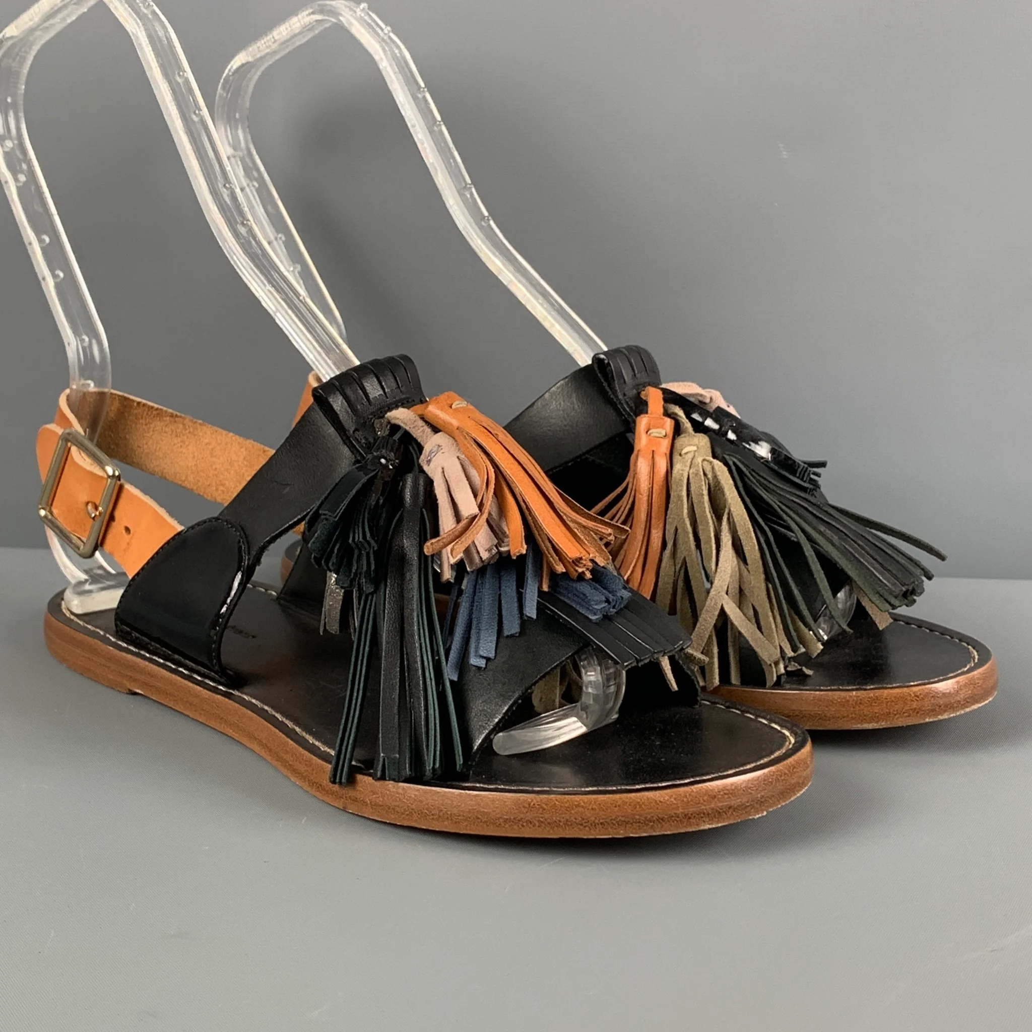 ISABEL MARANT Size 7 Black Tan Tassels Sandals - Image 2