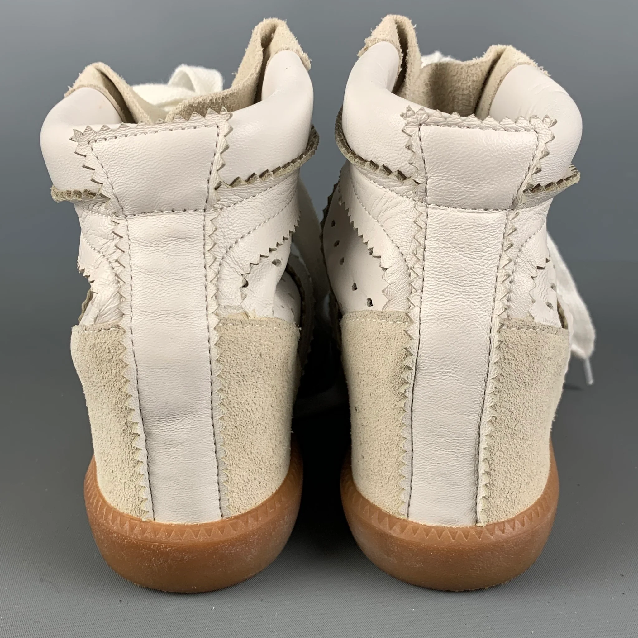 ISABEL MARANT Size 7 White Leather Perforated Wedge Sneakers - Image 3